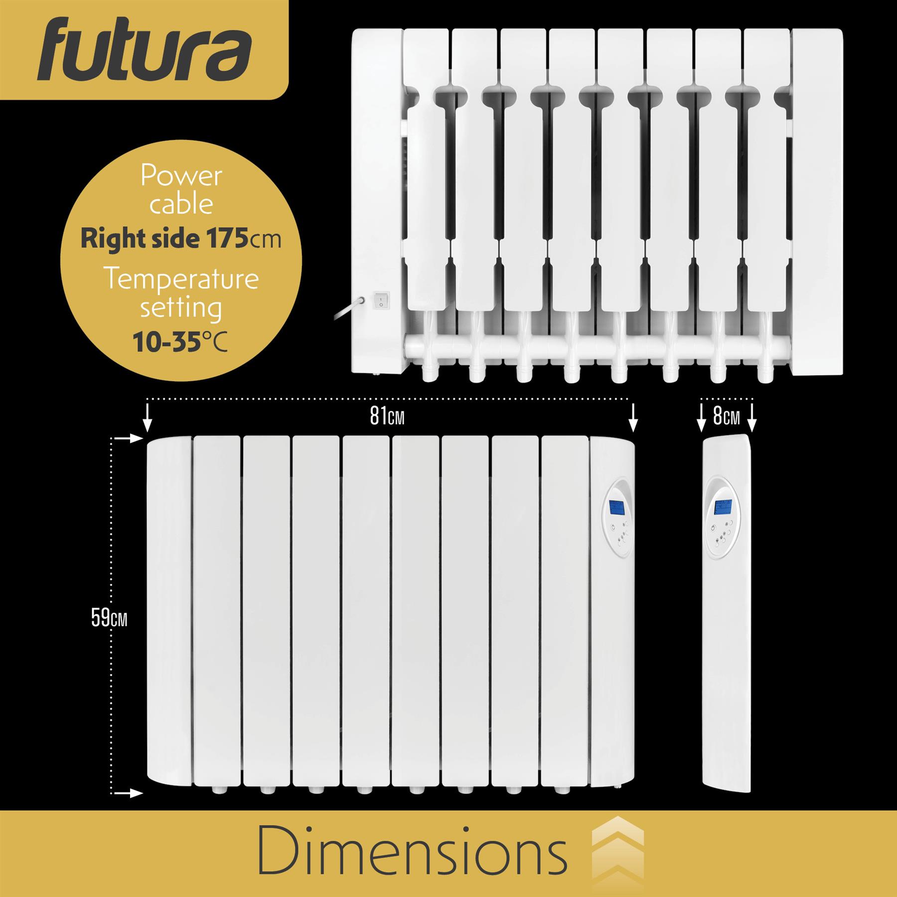 Futura Oil Filled Radiator Electric Panel Heater Wall Mounted 24/7 Timer White - Produktbild 4