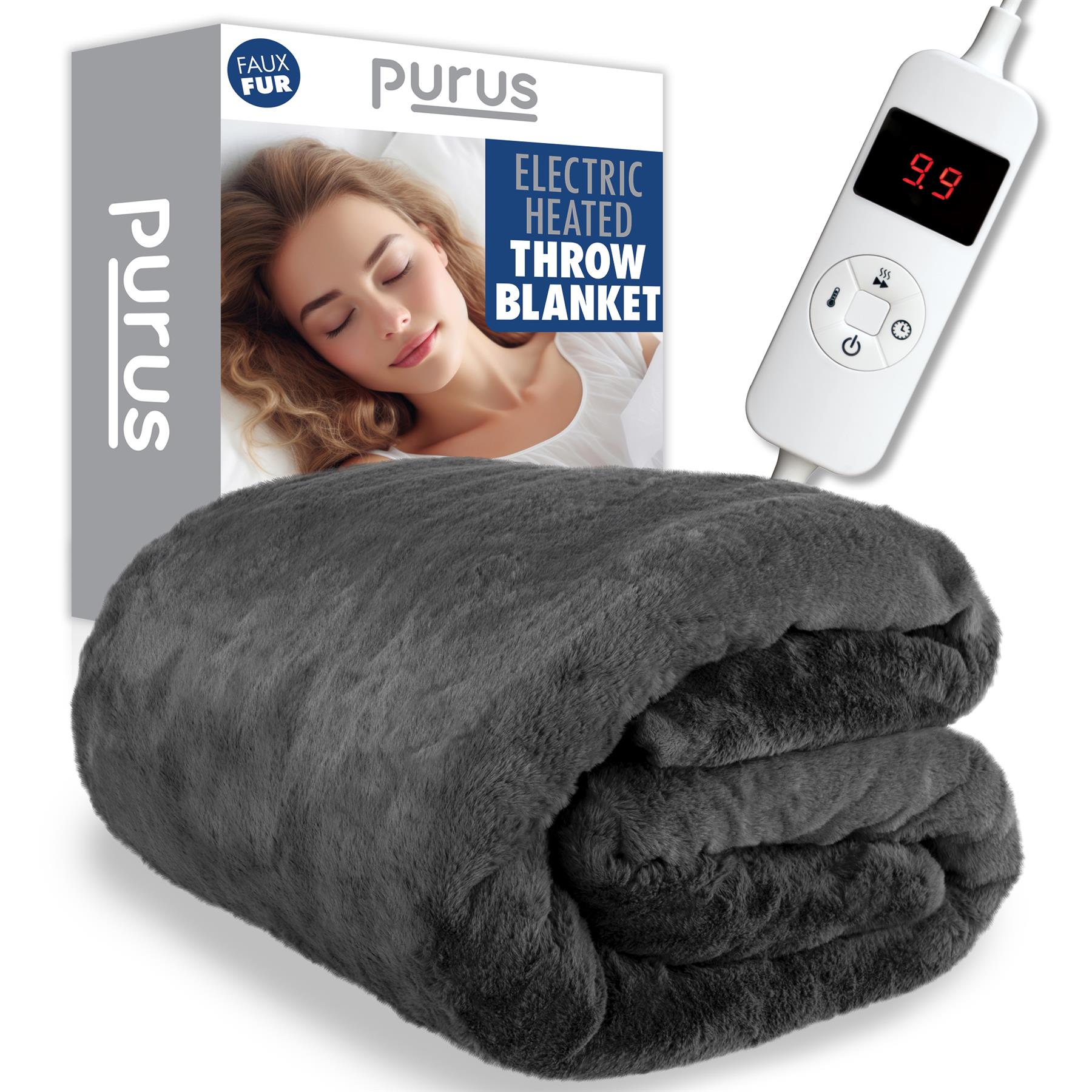 Purus Luxury Electric Heated Throw Blanket Bed Sofa Timer Double Soft Fleece - Picture 39 of 54
