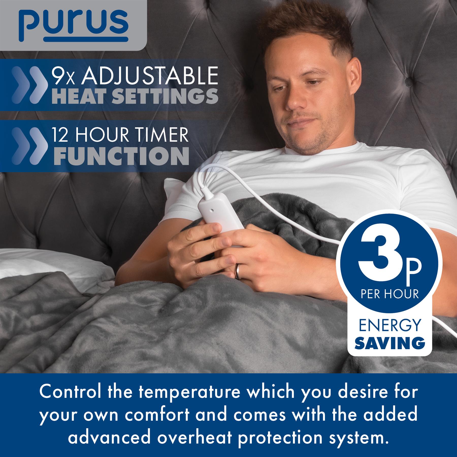 Purus Luxury Electric Heated Throw Blanket Bed Sofa Timer Double Soft Fleece - Picture 40 of 54