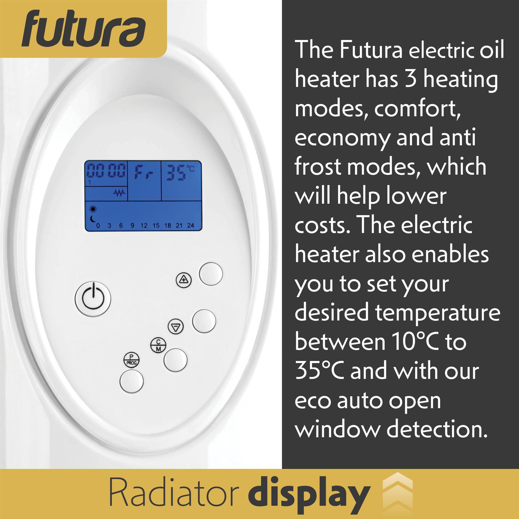 Futura Oil Filled Radiator Electric Panel Heater Wall Mounted 24/7 Timer White - Produktbild 5