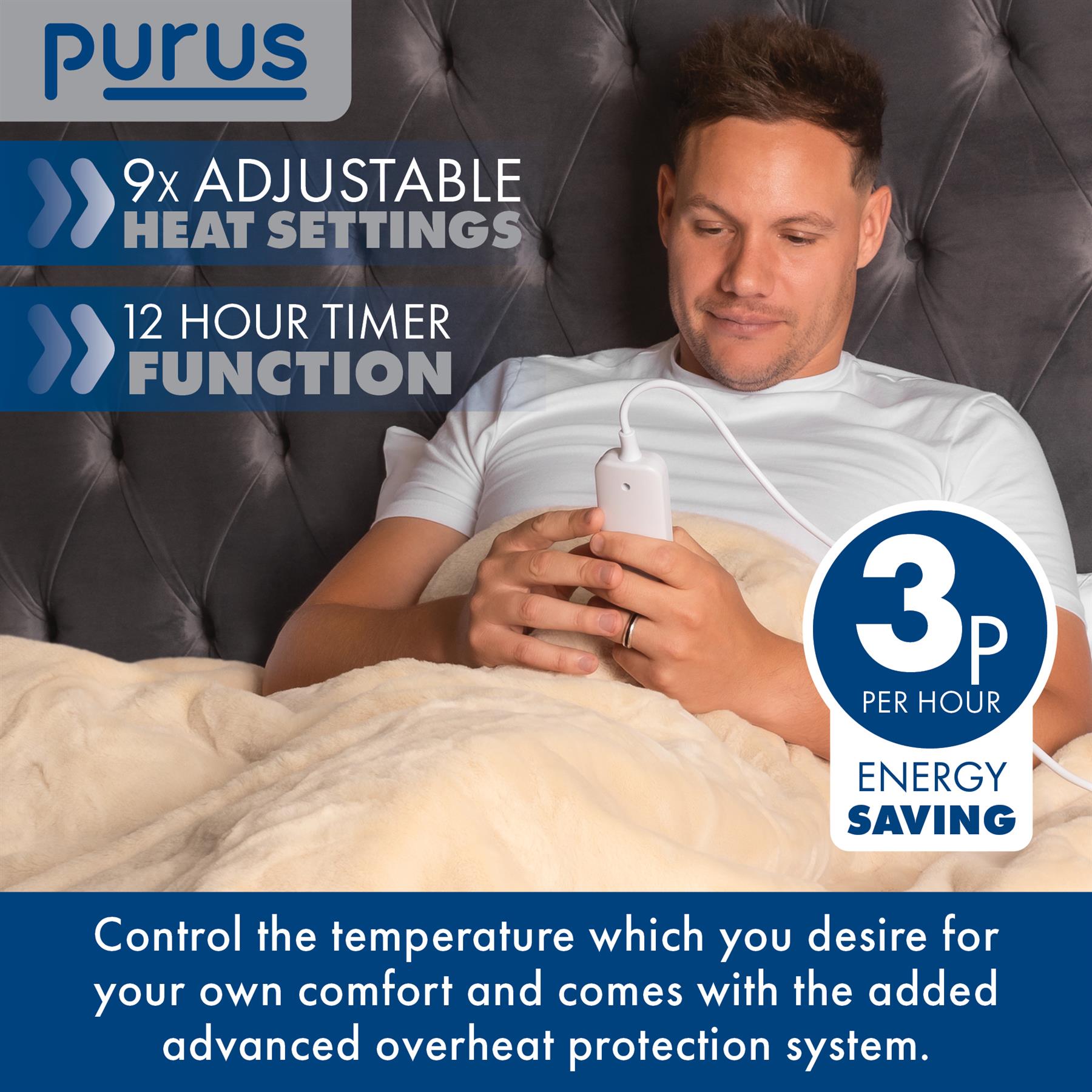 Purus Luxury Electric Heated Throw Blanket Bed Sofa Timer Double Soft Fleece - Picture 48 of 54