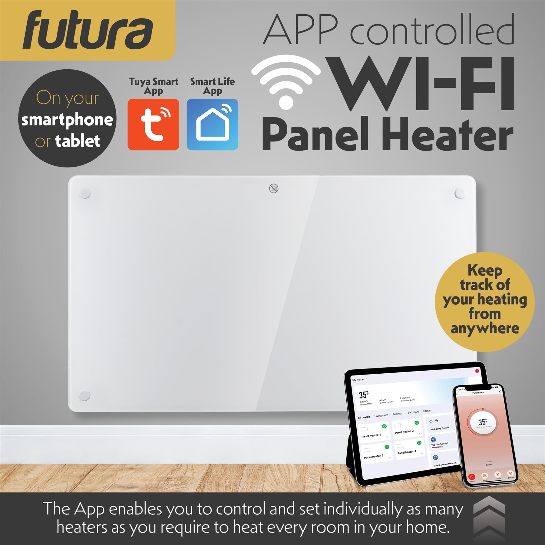 WIFI Electric Panel Heater Wall Mounted or Portable Heater Timer & Thermostat - Picture 12 of 55