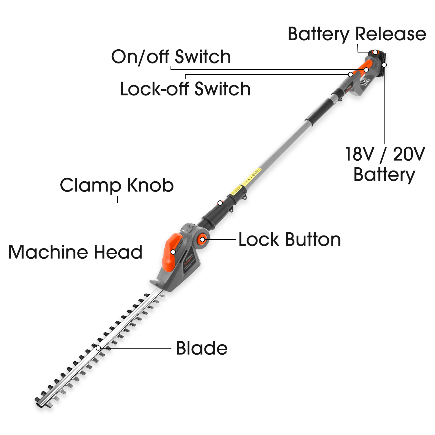 Long Reach Cordless Hedge Trimmer Battery Telescopic Electric Pole