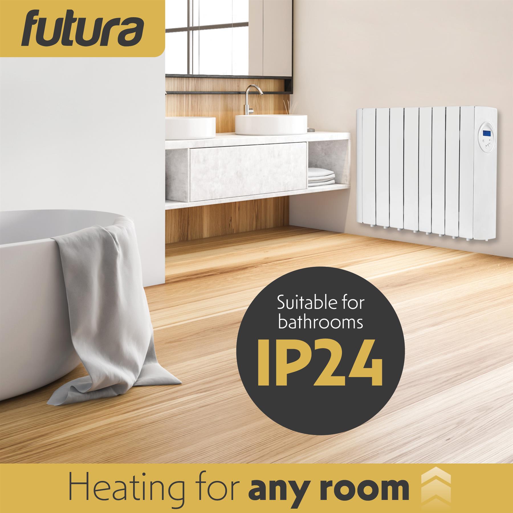 Futura Oil Filled Radiator Electric Panel Heater Wall Mounted 24/7 Timer White - Produktbild 6