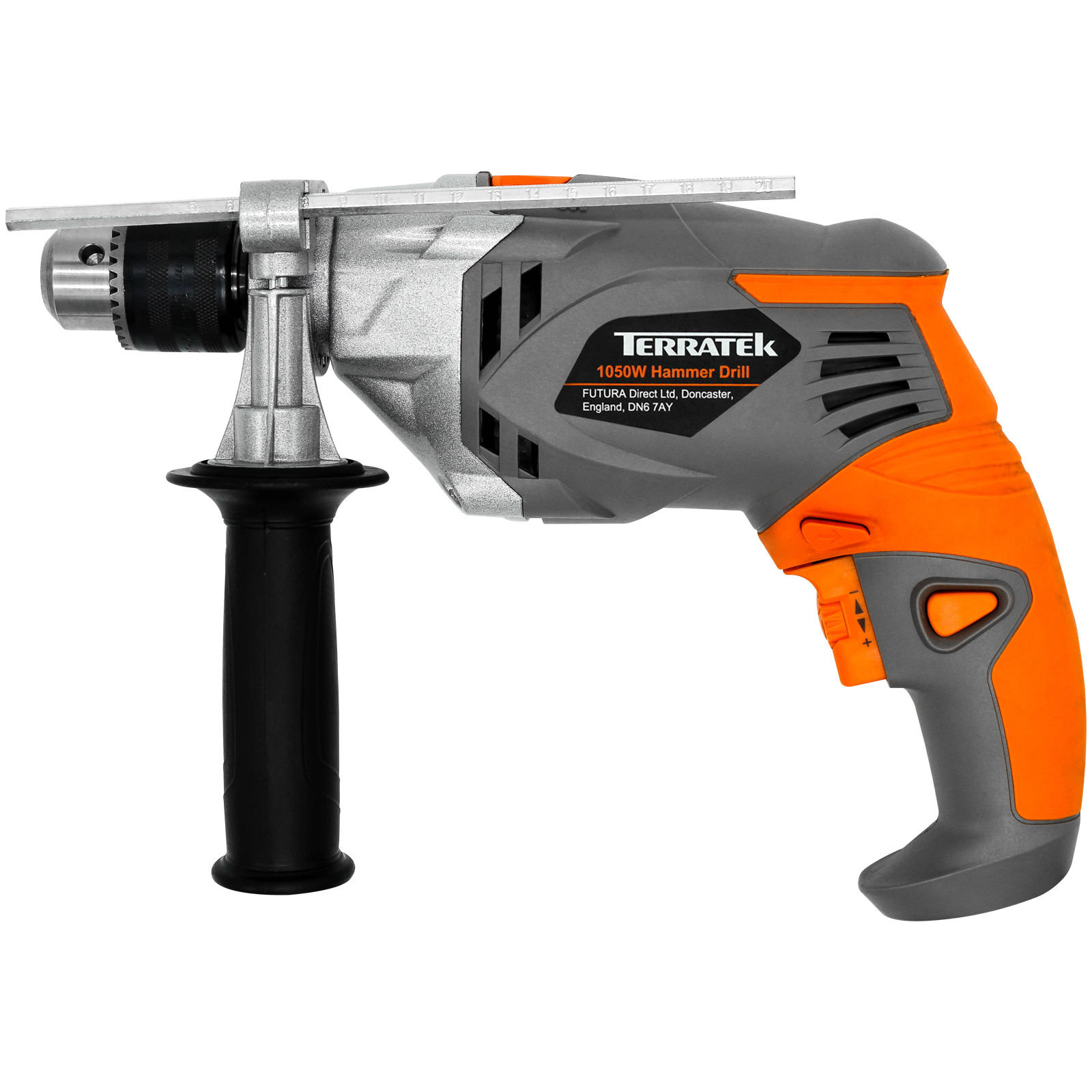 TERRATEK 1050W HAMMER DRILL, POWERFUL VARIABLE SPEED ELECTRIC CORDED