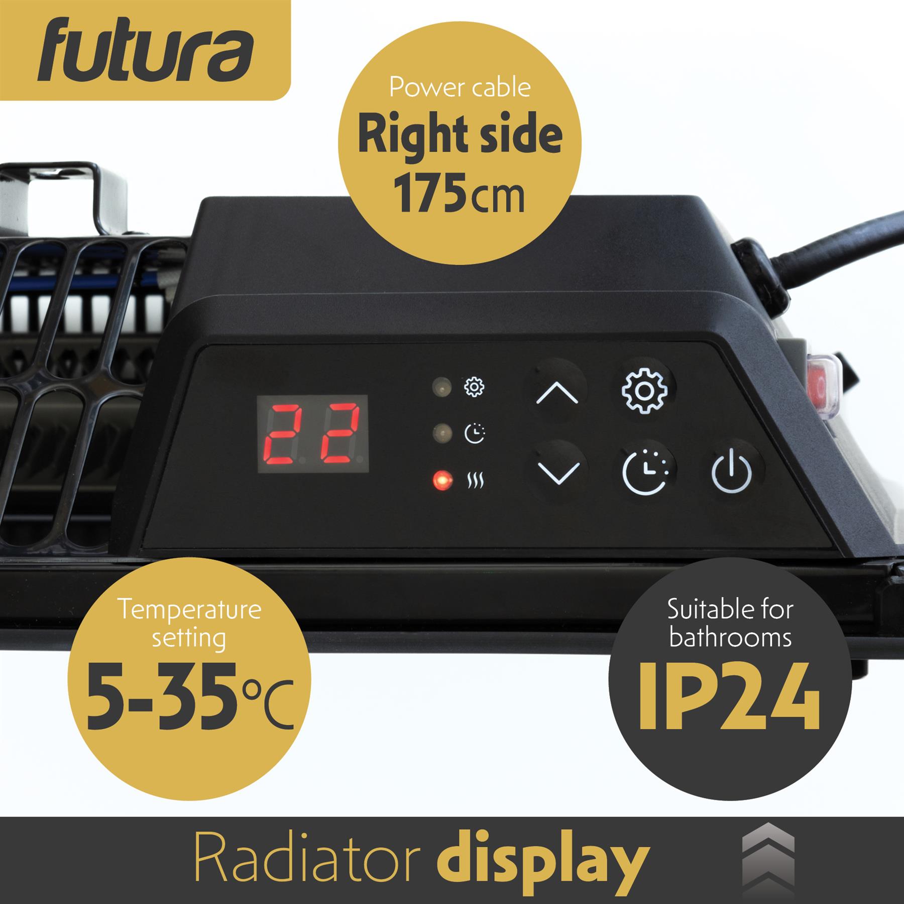 Futura Electric Glass Panel Radiator Heater Wall Mounted Timer Thermostat Black - Picture 31 of 33