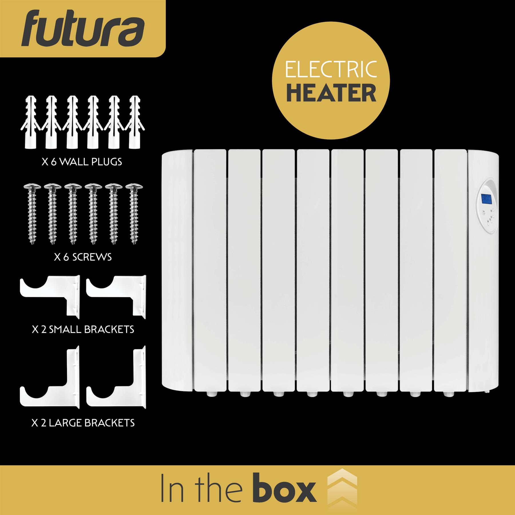Futura Oil Filled Radiator Electric Panel Heater Wall Mounted 24/7 Timer White - Produktbild 7