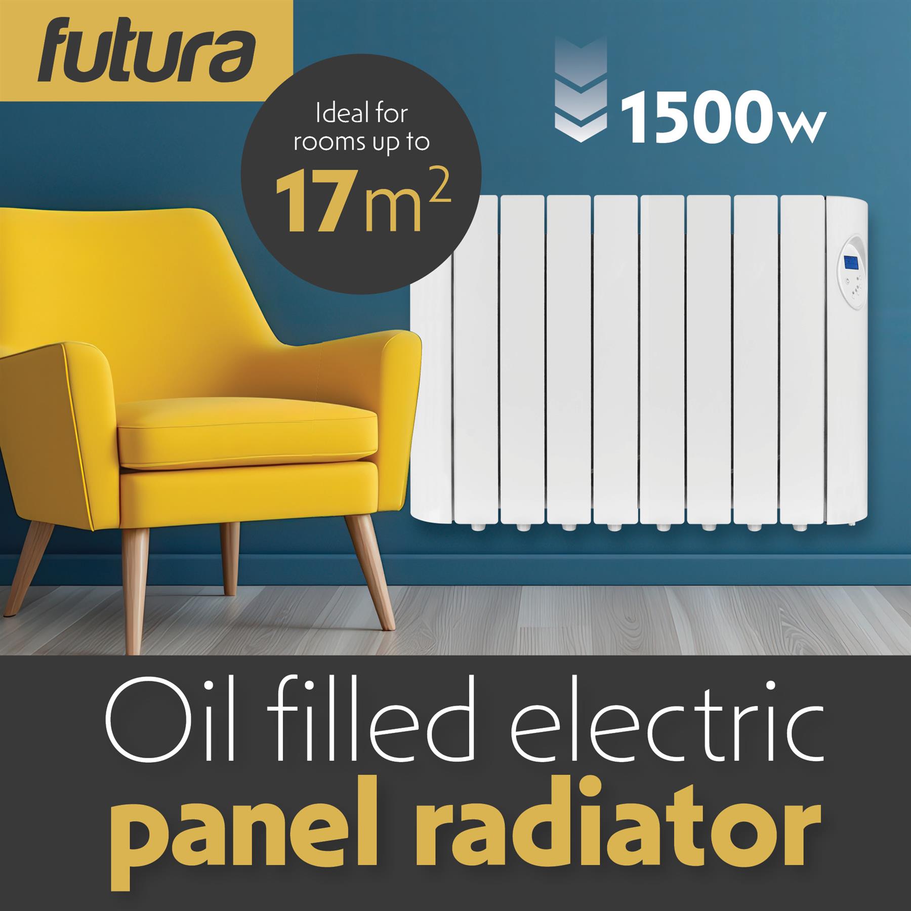 Futura Oil Filled Radiator Electric Panel Heater Wall Mounted 24/7 Timer White - Produktbild 1