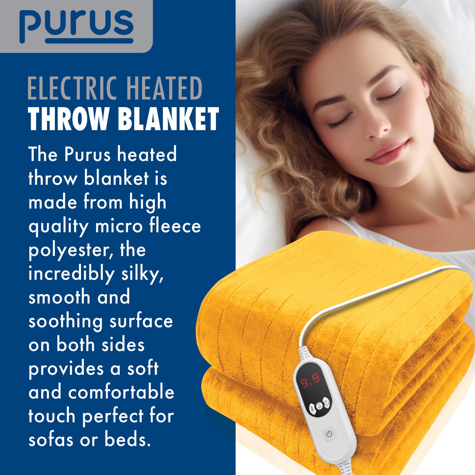 Purus Luxury Electric Heated Throw Blanket Bed Sofa Timer Double Soft Fleece - Picture 35 of 54