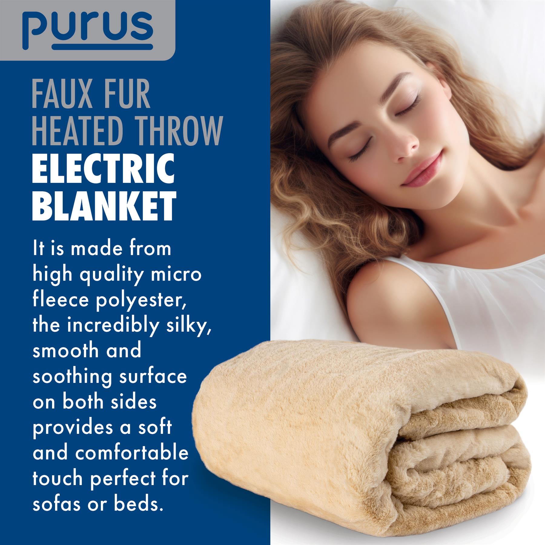 Purus Luxury Electric Heated Throw Blanket Bed Sofa Timer Double Soft Fleece - Picture 51 of 54