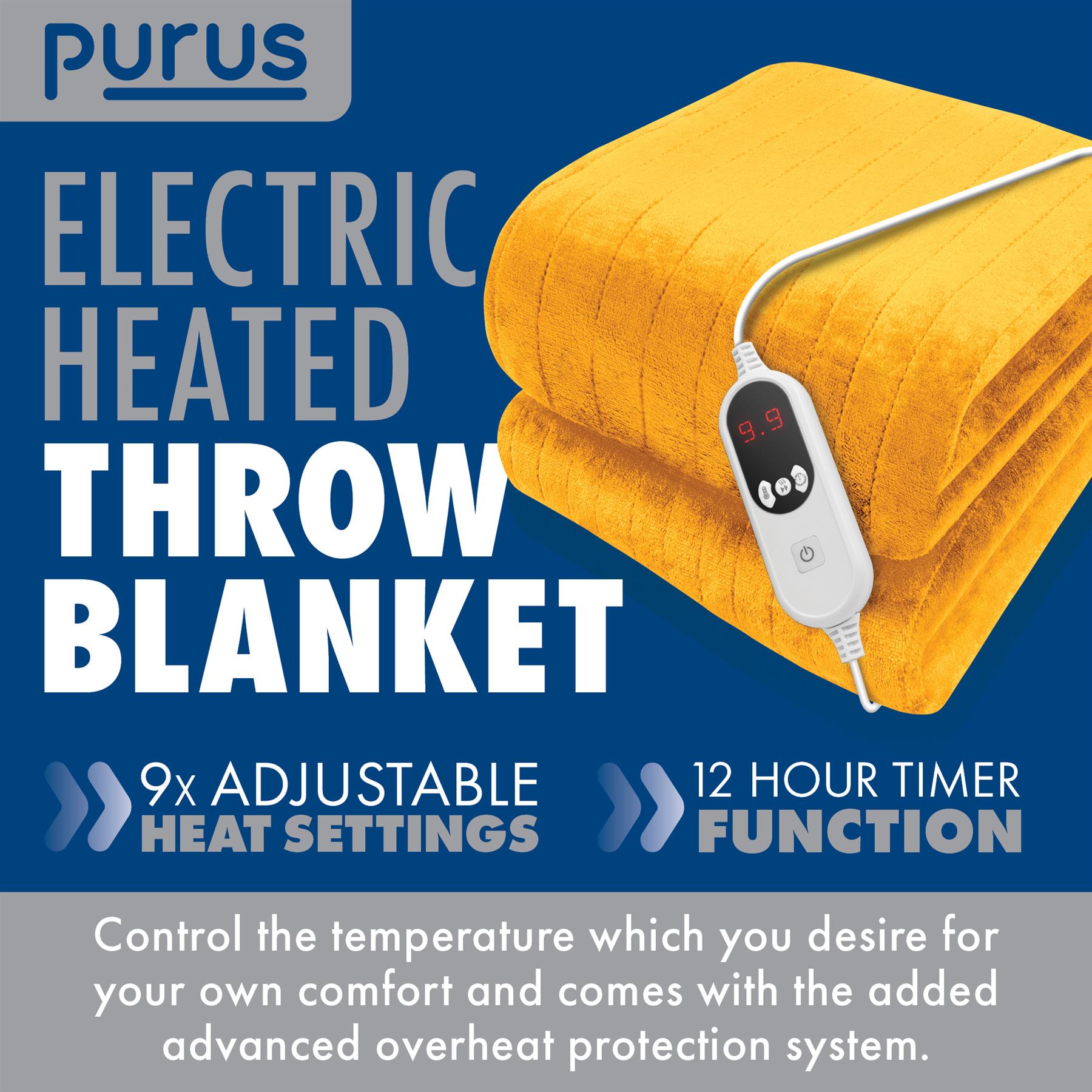 Purus Luxury Electric Heated Throw Blanket Bed Sofa Timer Double Soft Fleece - Picture 32 of 54
