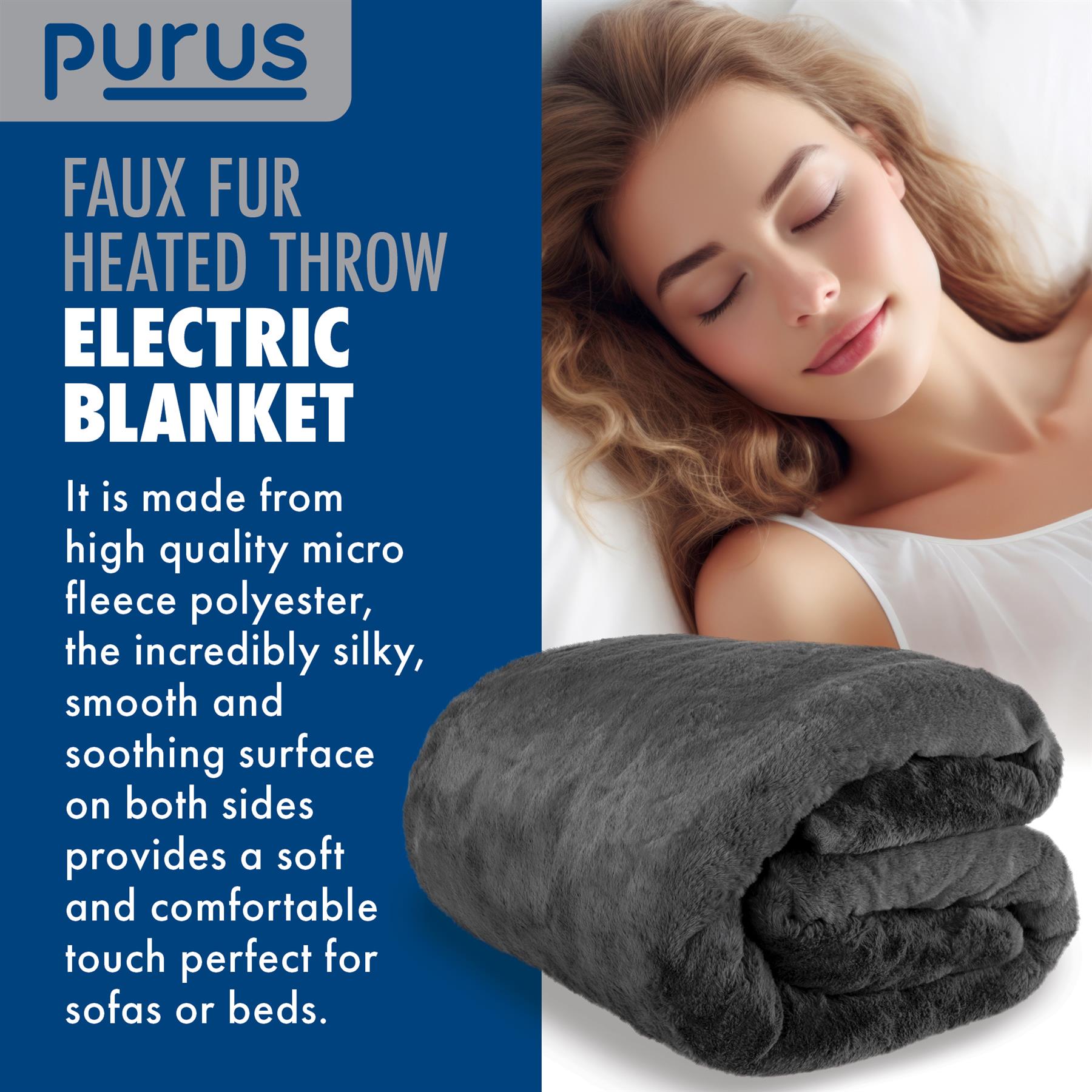 Purus Luxury Electric Heated Throw Blanket Bed Sofa Timer Double Soft Fleece - Picture 43 of 54