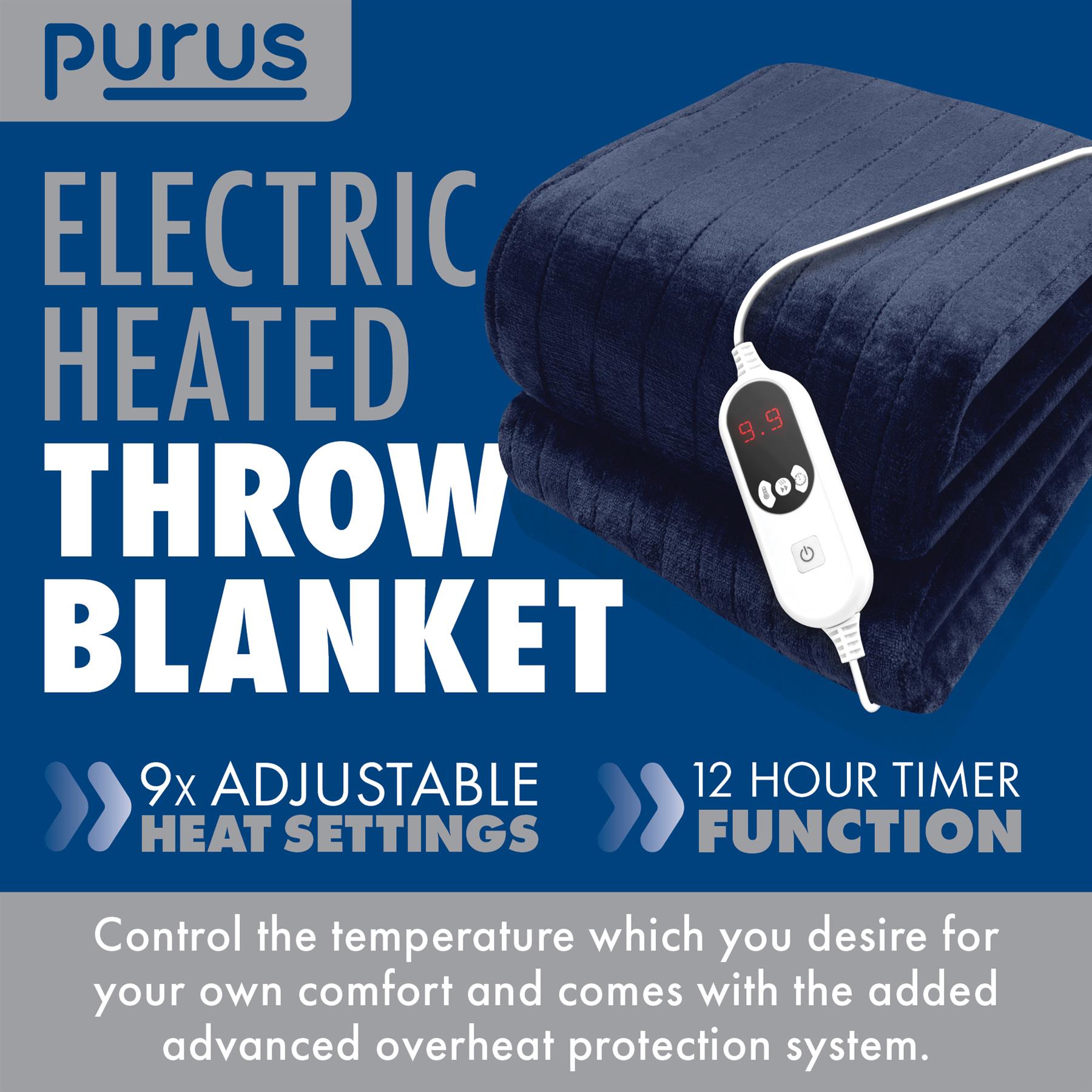Purus Luxury Electric Heated Throw Blanket Bed Sofa Timer Double Soft Fleece - Picture 16 of 54