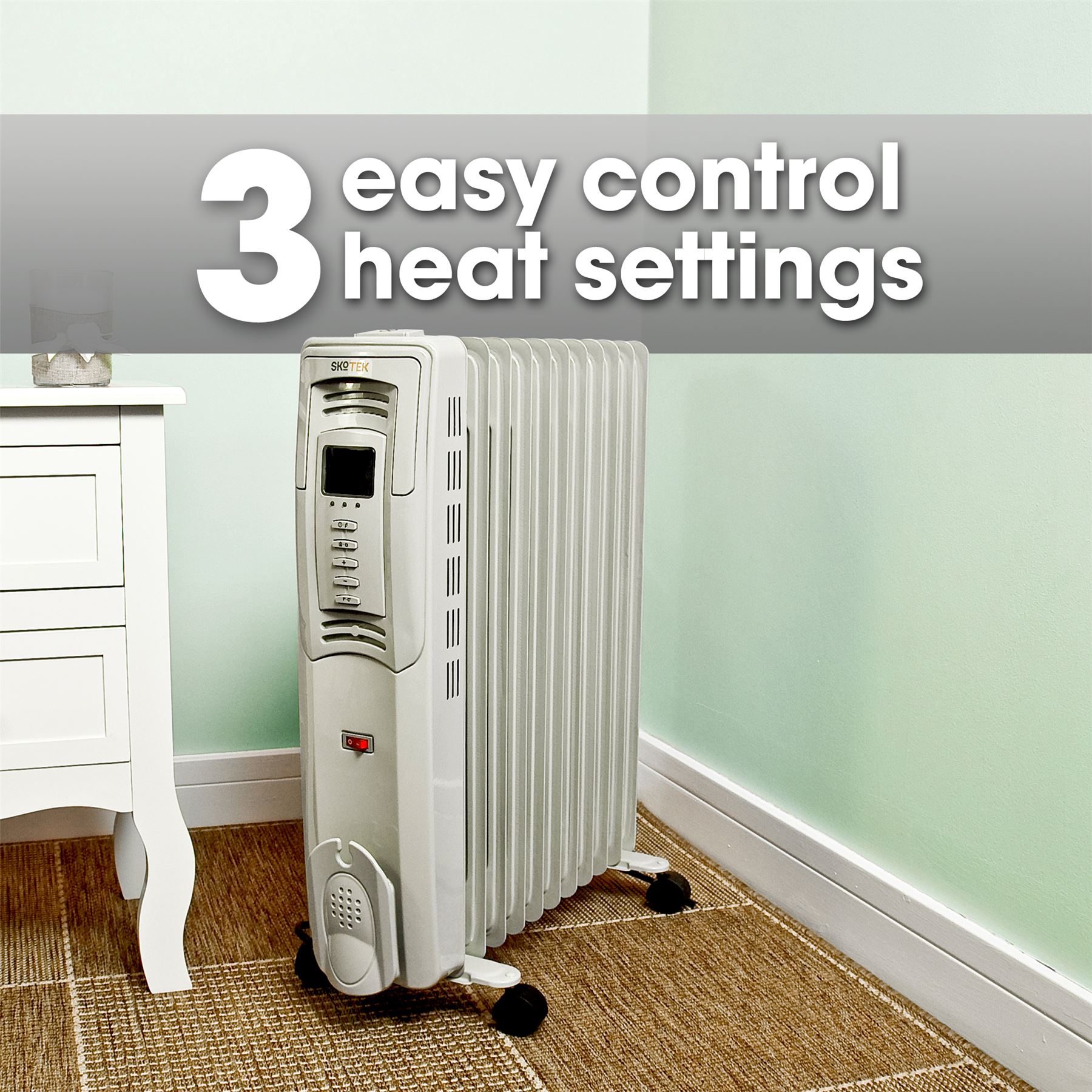 DIGITAL OIL FILLED RADIATOR 2500W 11 FIN PORTABLE ELECTRIC HEATER WITH