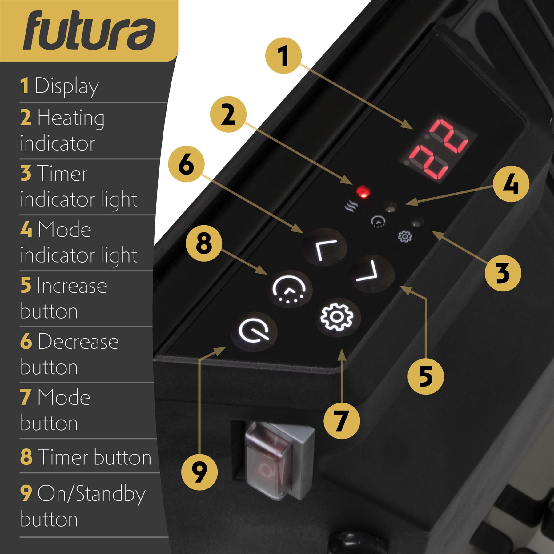 Futura Electric Glass Panel Radiator Heater Wall Mounted Timer Thermostat Black - Picture 15 of 33