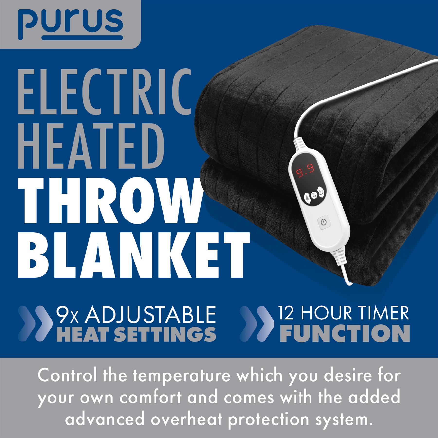 Purus Luxury Electric Heated Throw Blanket Bed Sofa Timer Double Soft Fleece - Picture 24 of 54