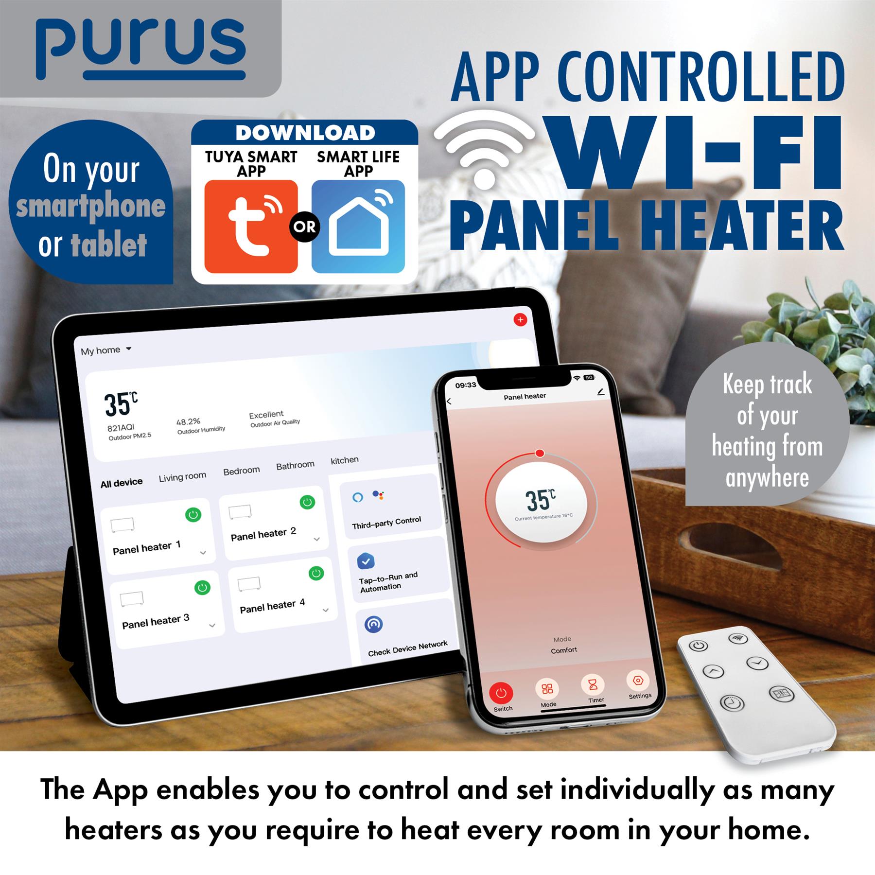 WIFI Electric Panel Heater Wall Mounted or Portable Heater Timer & Thermostat - Picture 9 of 55