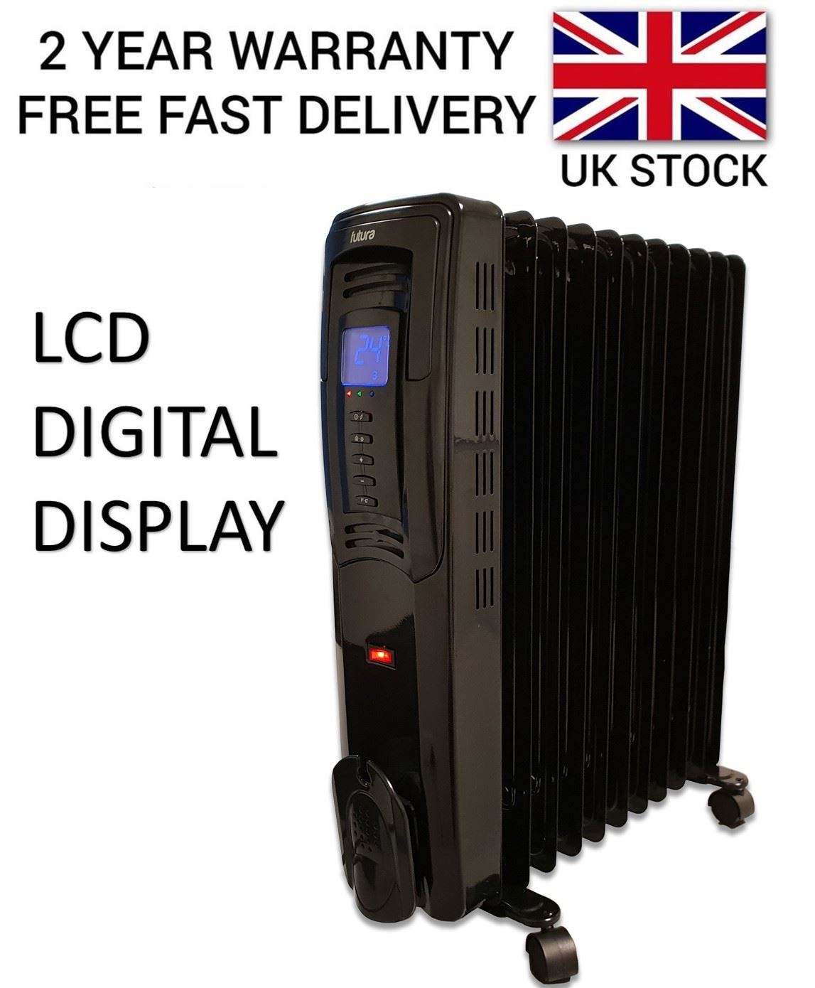 DIGITAL OIL FILLED RADIATOR 2500W 11 FIN PORTABLE ELECTRIC HEATER WITH
