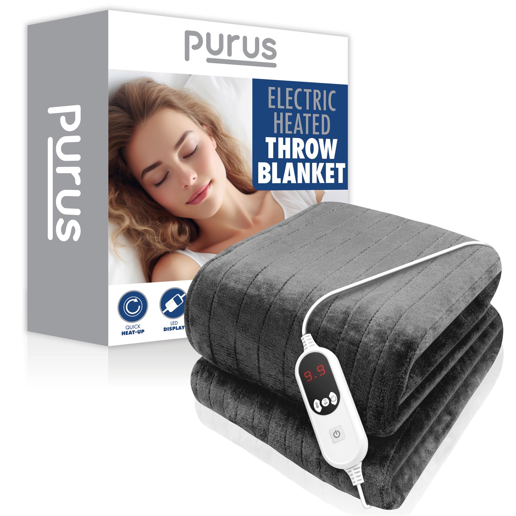 Purus Luxury Electric Heated Throw Blanket Bed Sofa Timer Double Soft Fleece - Picture 7 of 54