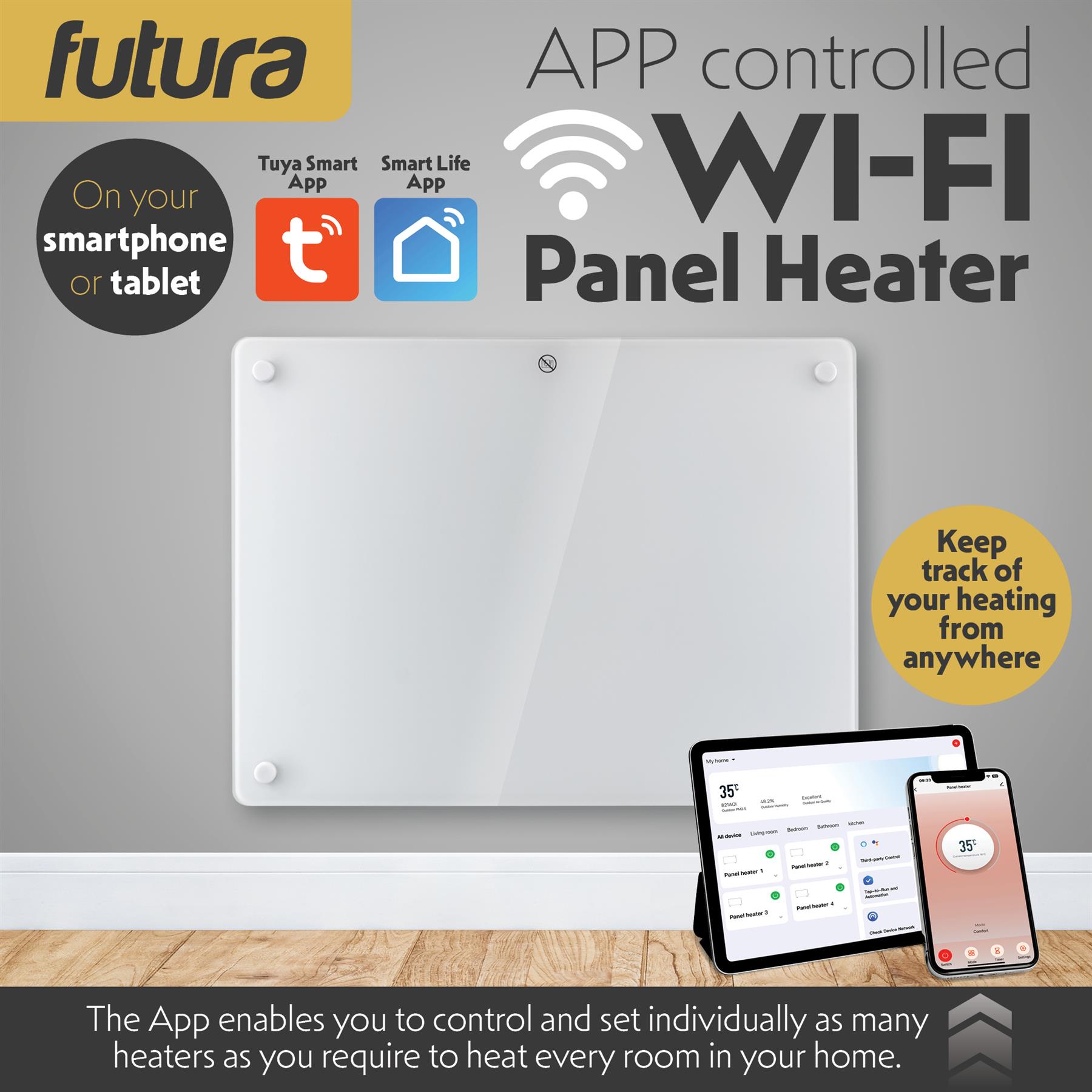WIFI Electric Panel Heater Wall Mounted or Portable Heater Timer & Thermostat - Picture 3 of 55