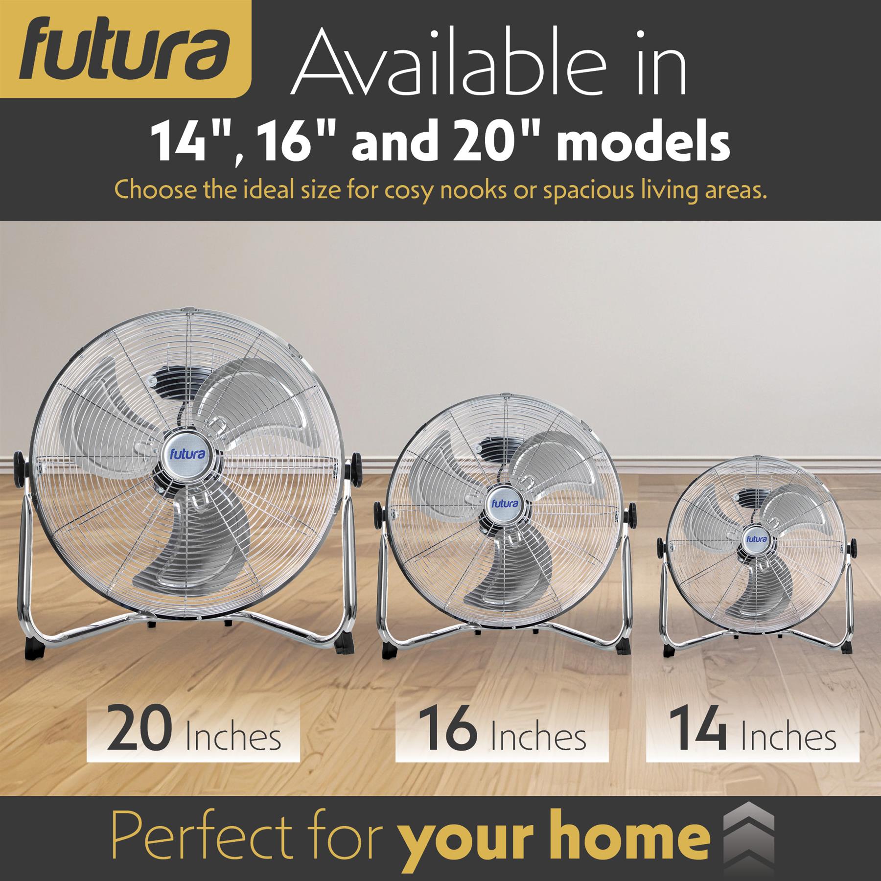 Futura Floor Fan Metal High Velocity Air Cooling 14 16 20 Inch Powerful - Produktbild 7