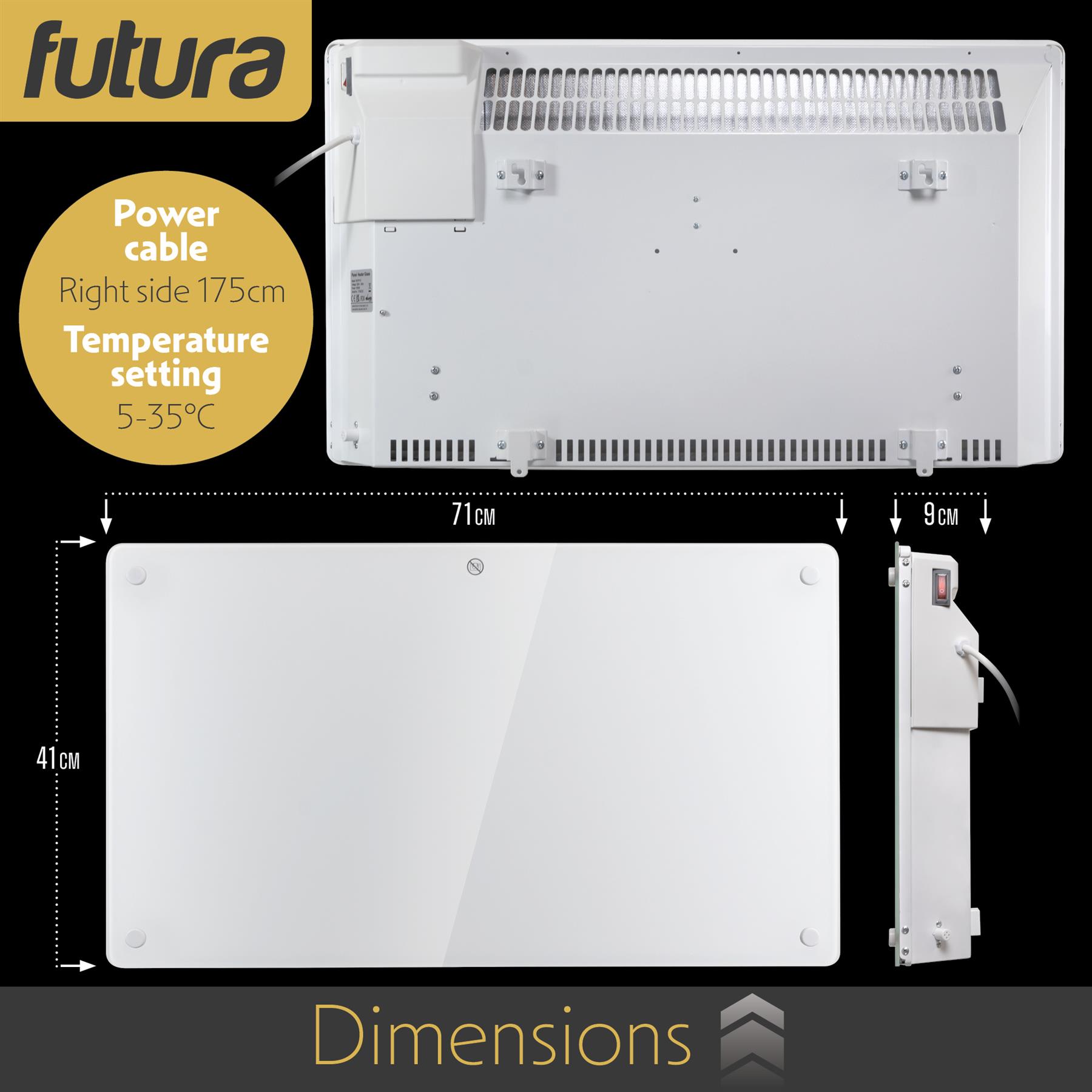 Futura Electric Glass Panel Radiator Heater Wall Mounted Timer Thermostat White - Picture 21 of 32