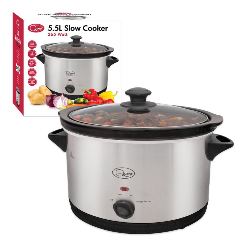 Quest Stainless Steel 5 Ltr Slow Cooker 320w Ceramic Pot Stews