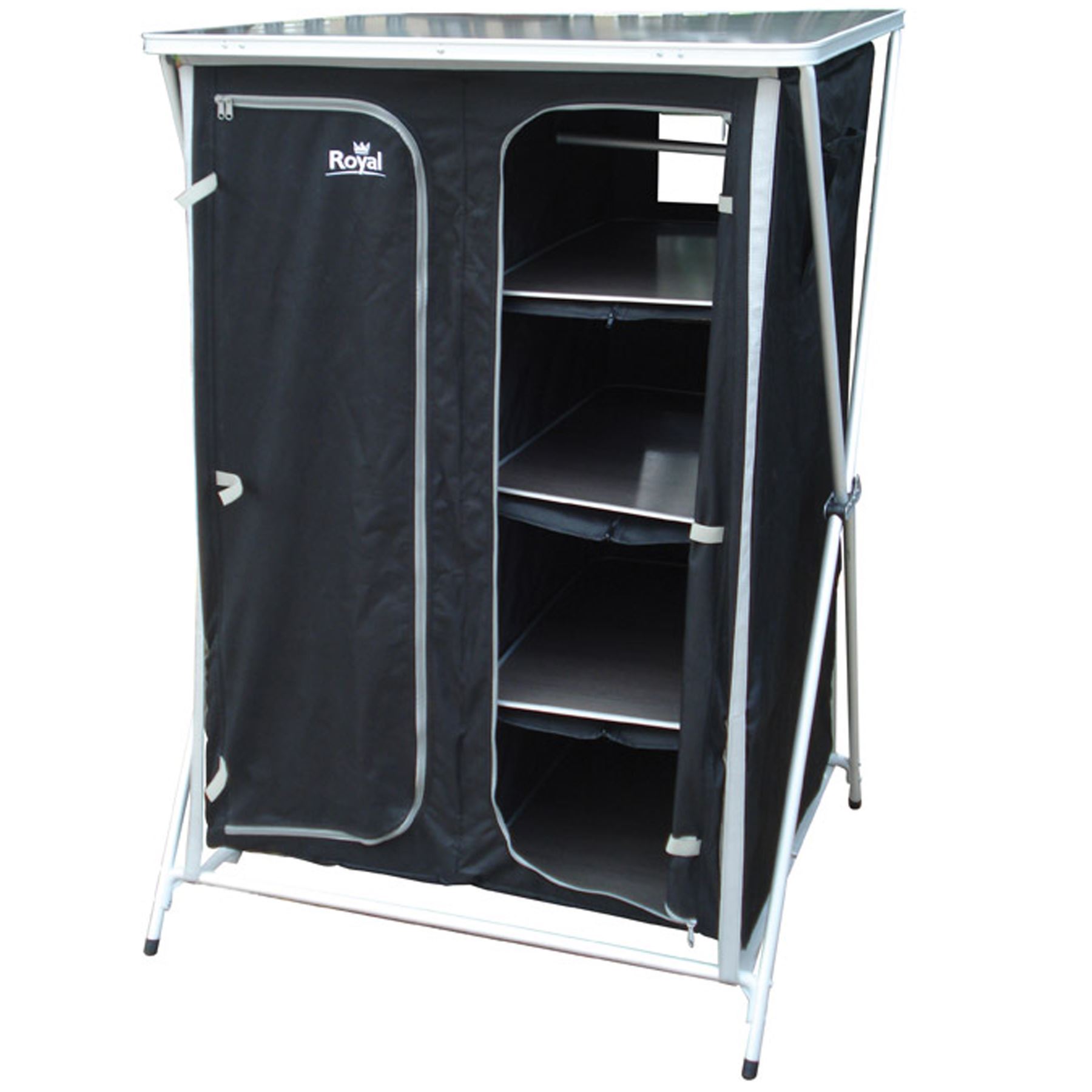Royal Easy Up Double Wardrobe 3 Shelves Integrated Clothes Rail Camping
