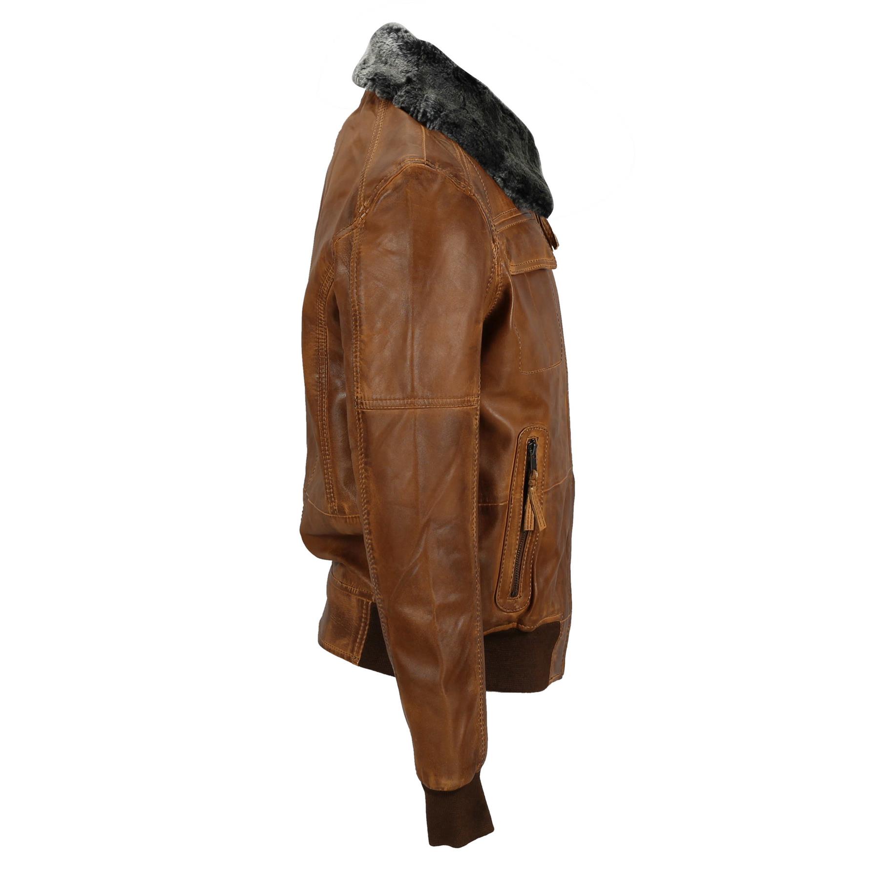 Mens Real Leather Vintage Bomber Pilot Jacket Fur Collar