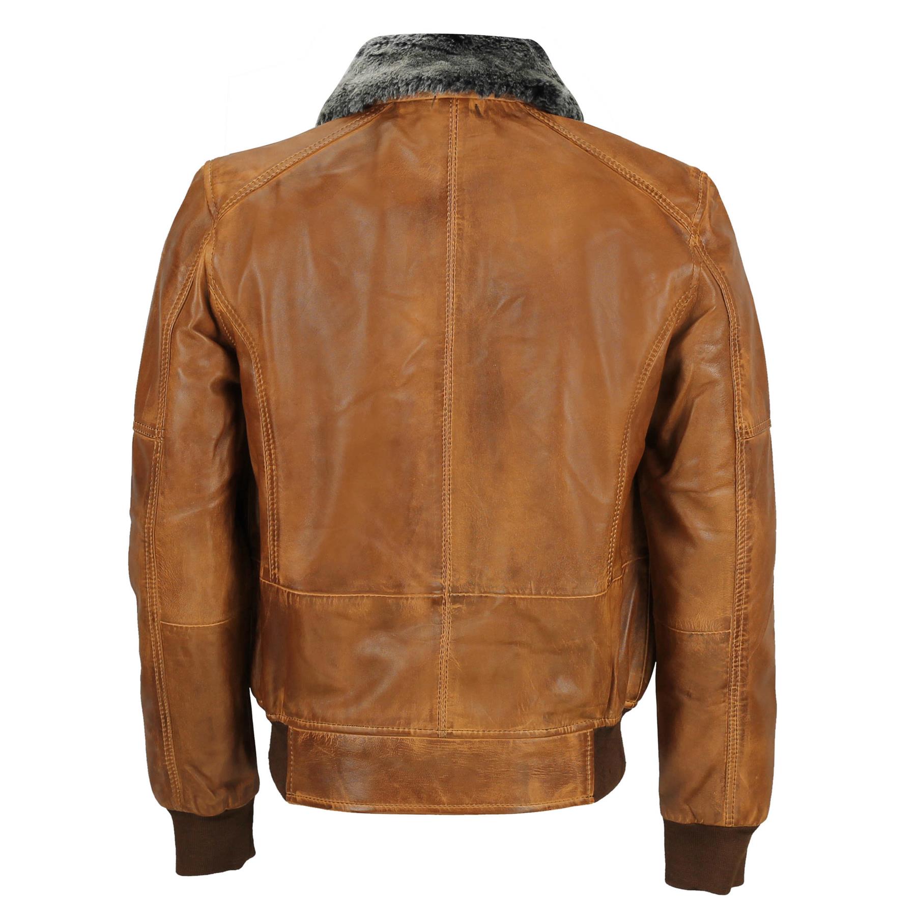 Mens Real Leather Vintage Bomber Pilot Jacket Fur Collar Retro