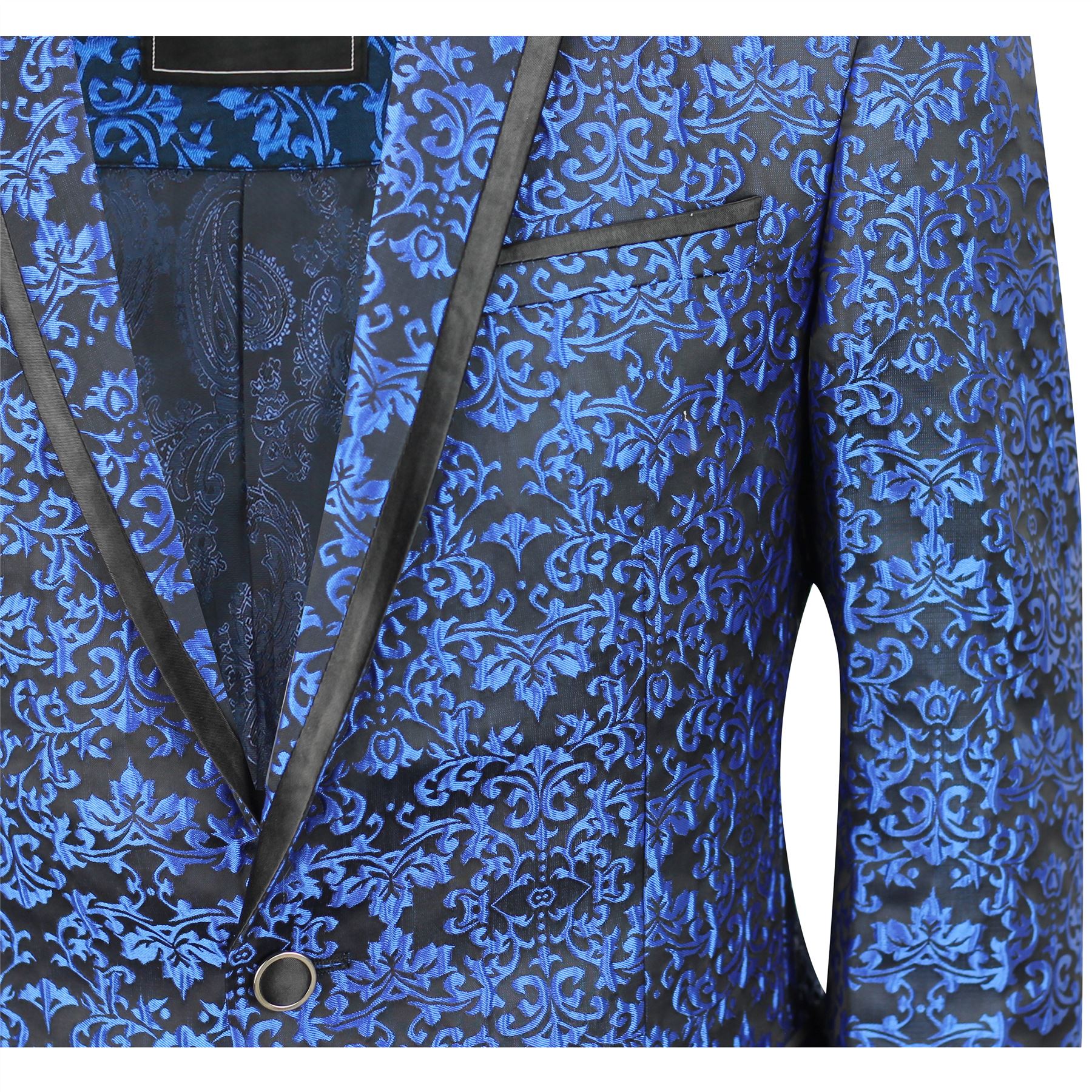 Mens Blue Paisley Print Italian Designer Style Suit Jacket Slim Fitted