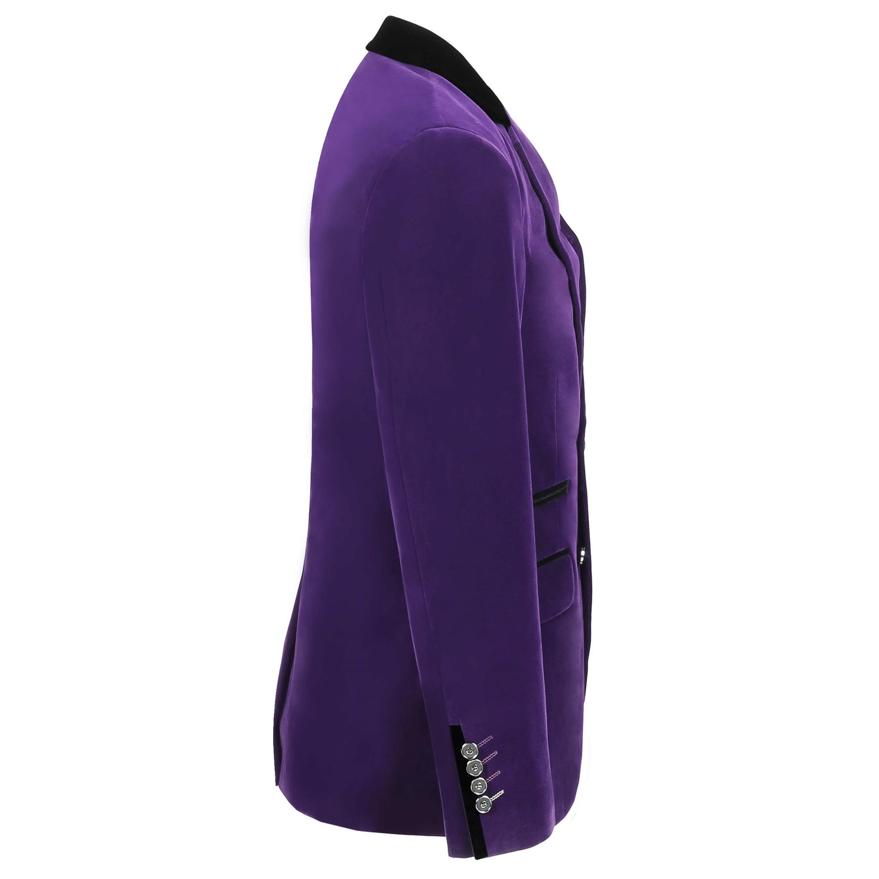 Men'S 1 Button Velvet ~ Black Trim Shawl Collar Dinner Jacket Men'S Blazer Sport Coat Purple main image 0