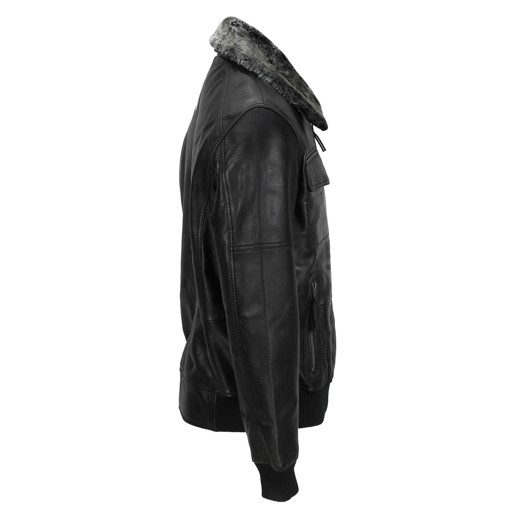 Mens Real Leather Vintage Bomber Pilot Jacket Fur Collar Retro