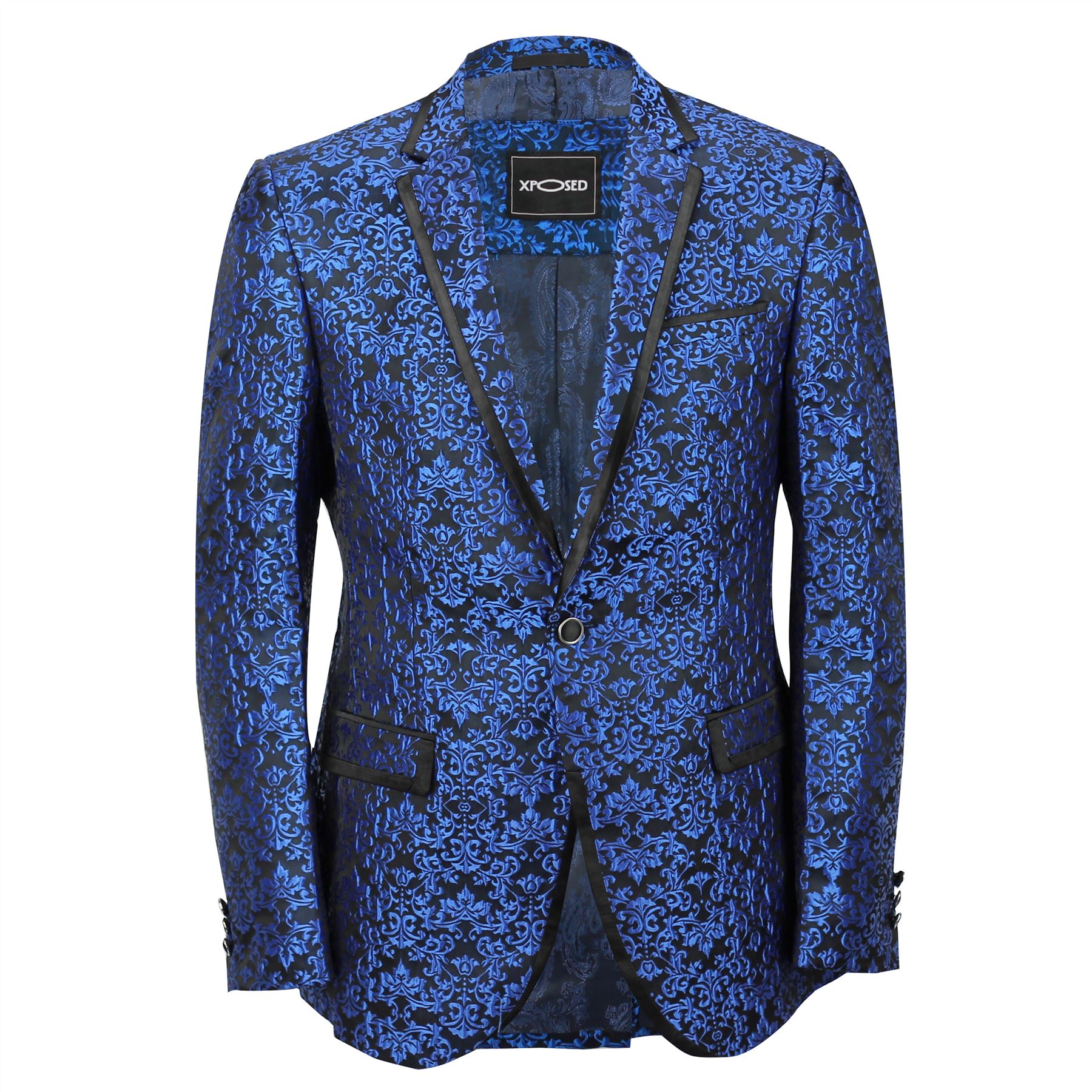 Mens Blue Paisley Print Italian Designer Style Suit Jacket Slim Fitted ...