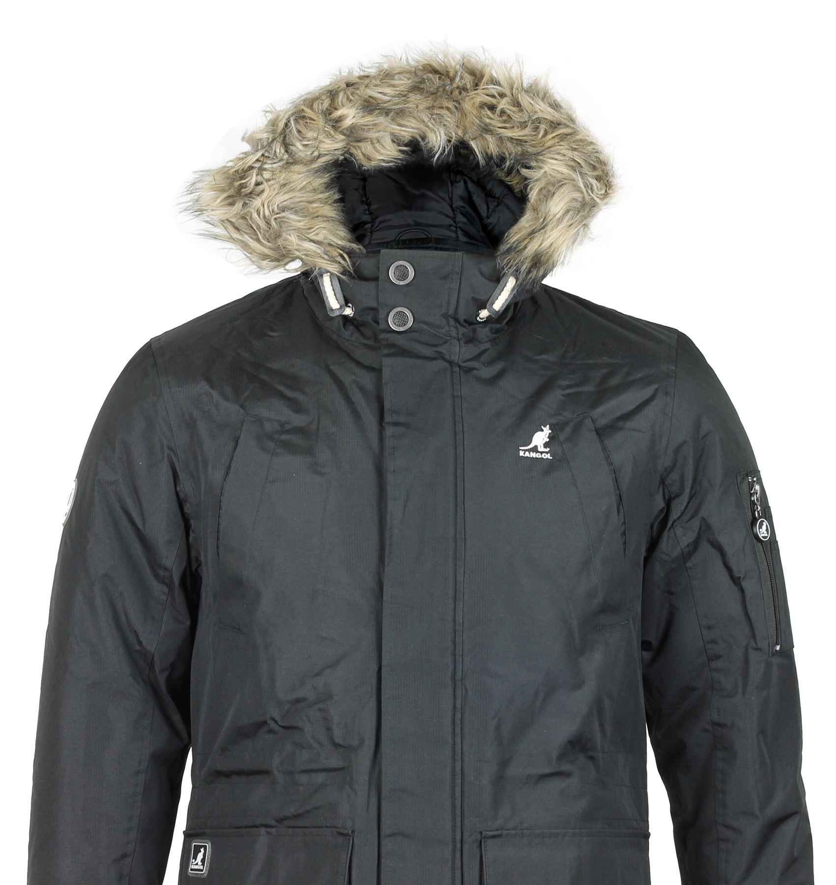 Mens Kangol Winter Heavy Duty Padded Parka Jacket Faux Fur Hood Parka