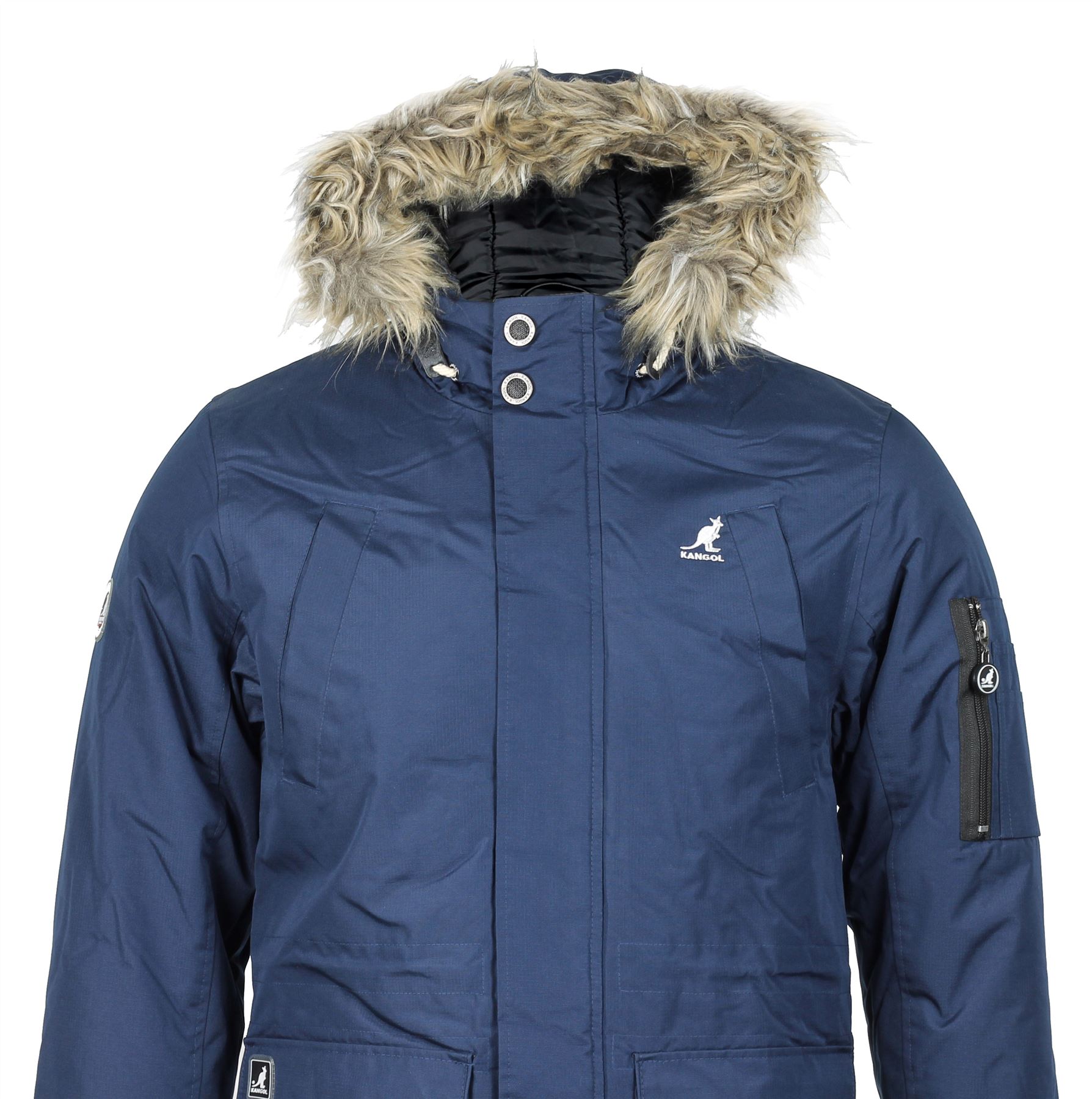 Mens Kangol Winter Heavy Duty Padded Parka Jacket Faux Fur Hood Parka