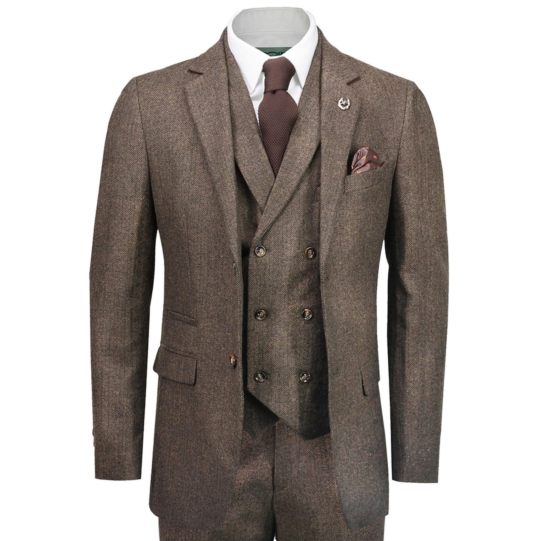 Men's Suit Brown Tweed 3 Pieces Formal Business Wedding Prom Groom Tuxedo  Blazer | eBay