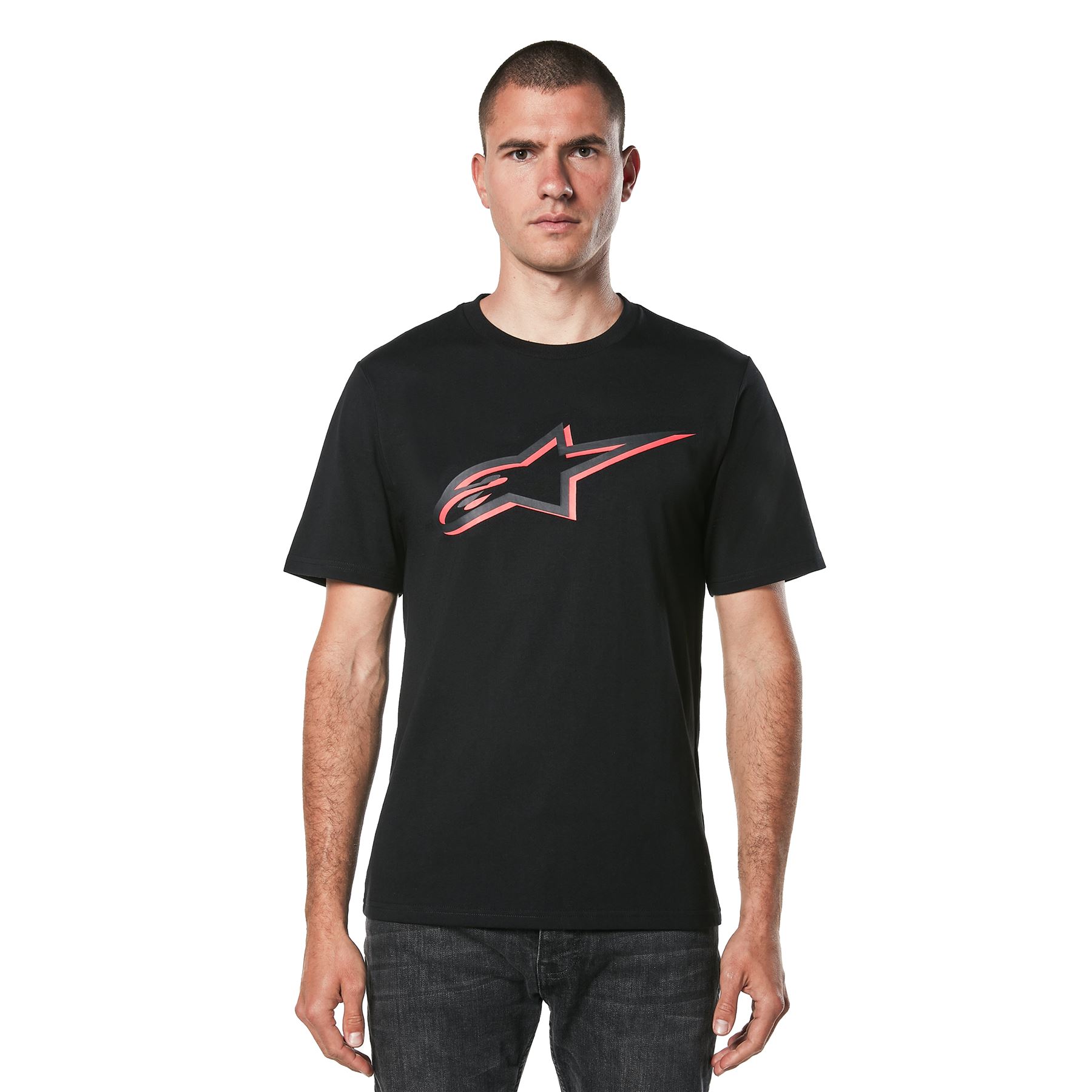 Alpinestars T-shirt Mens Short Sleeved Cotton Ageless Shadow Charcoal Black Red