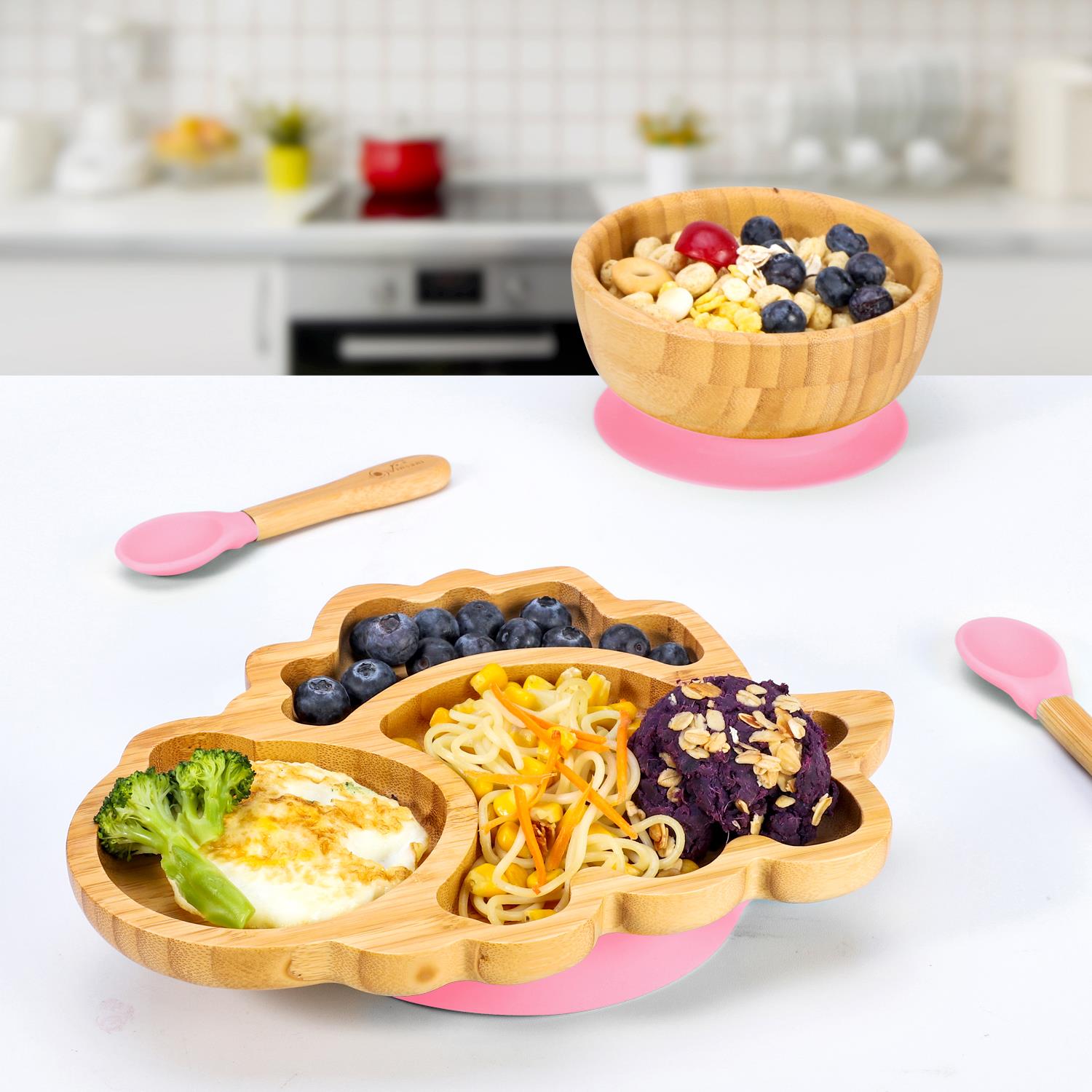 Vinsani Bamboo Dinosaur Plate Bowl & Spoon Set Suction Bowl Stay-Put Design - Picture 44 of 73