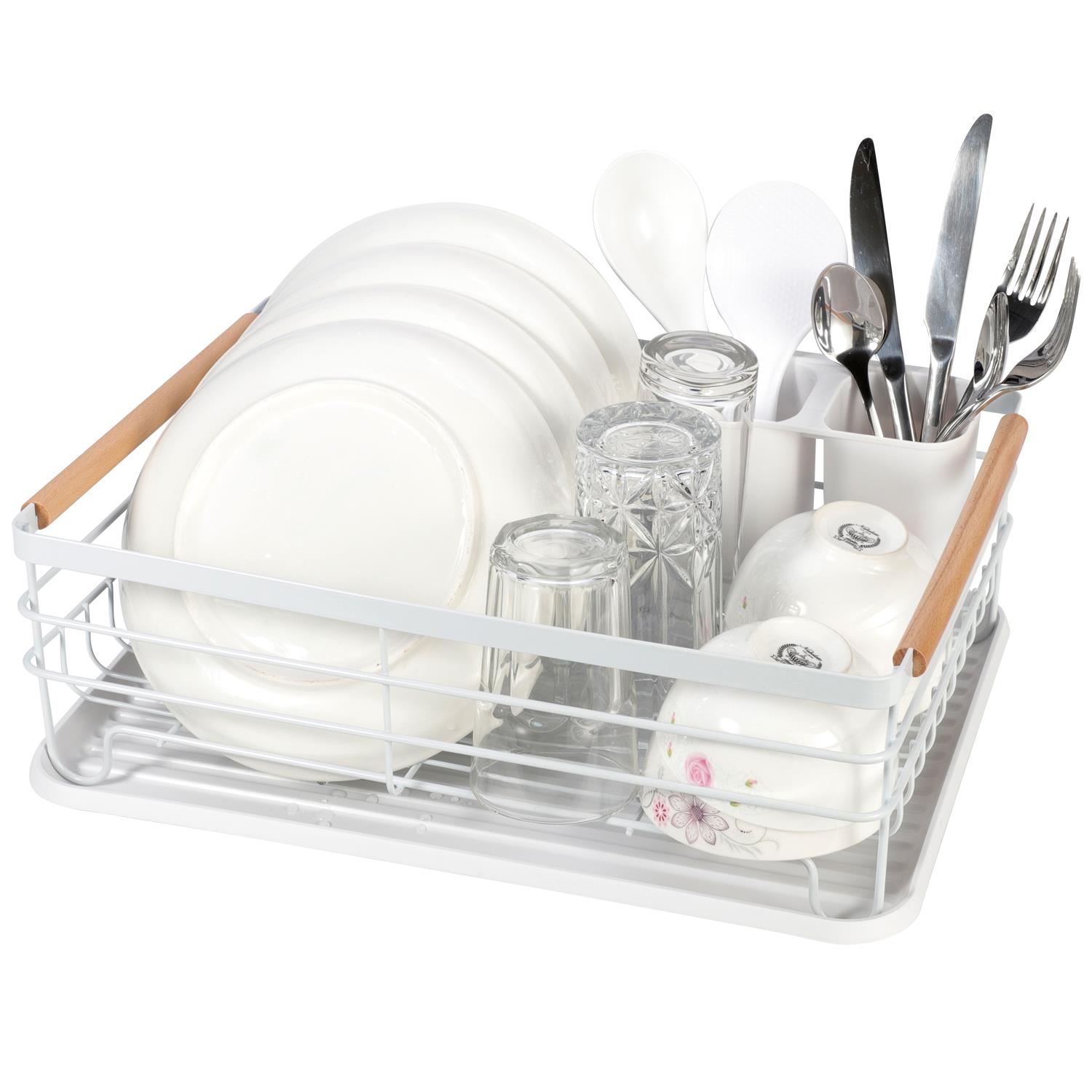 Vinsani Deluxe Minimalist Dish Drainer Drying Rack with Wooden Handles - Picture 22 of 31