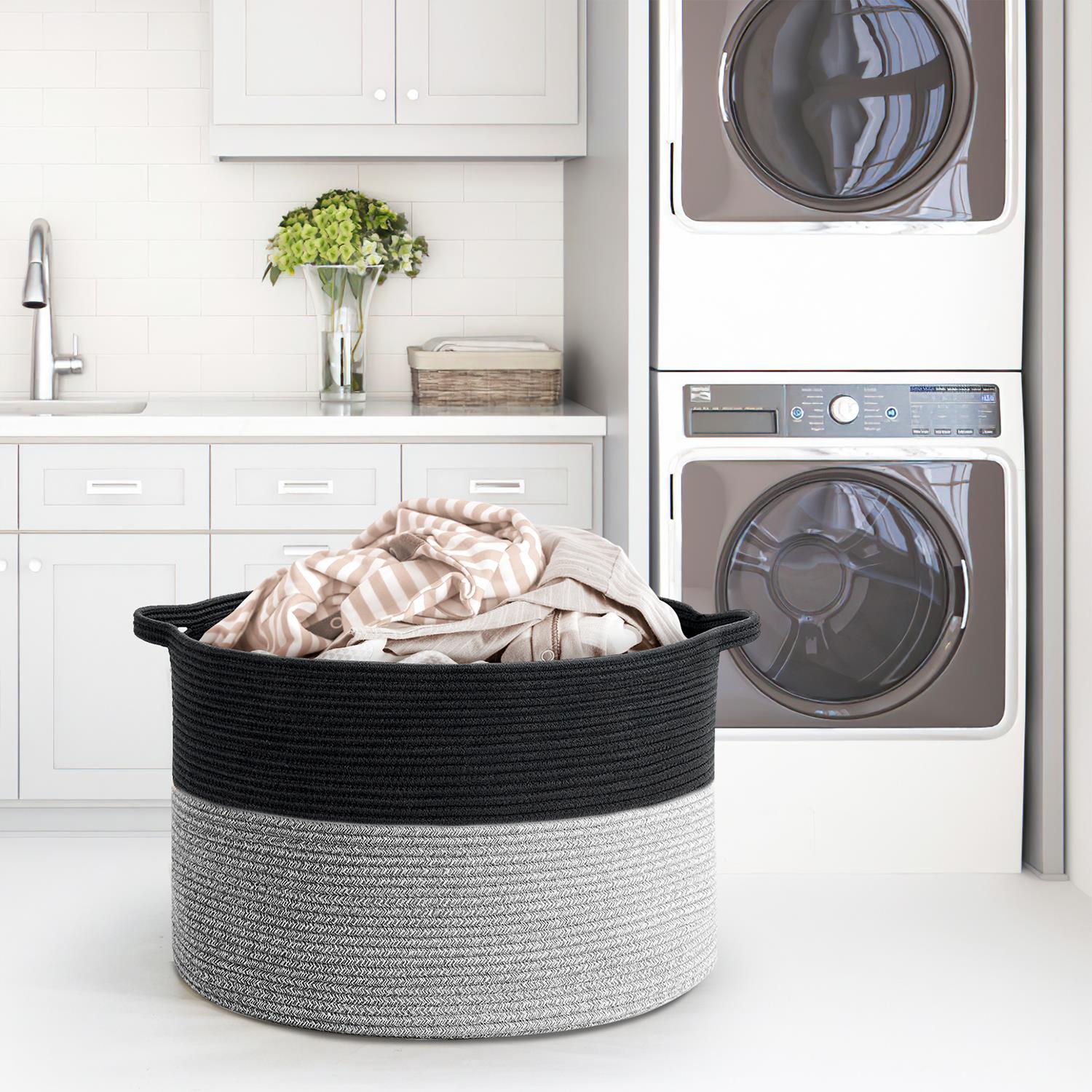 Vinsani Laundry Basket Natural Cotton Hand-Woven Rope Hamper Minimalist Storage - Picture 15 of 68