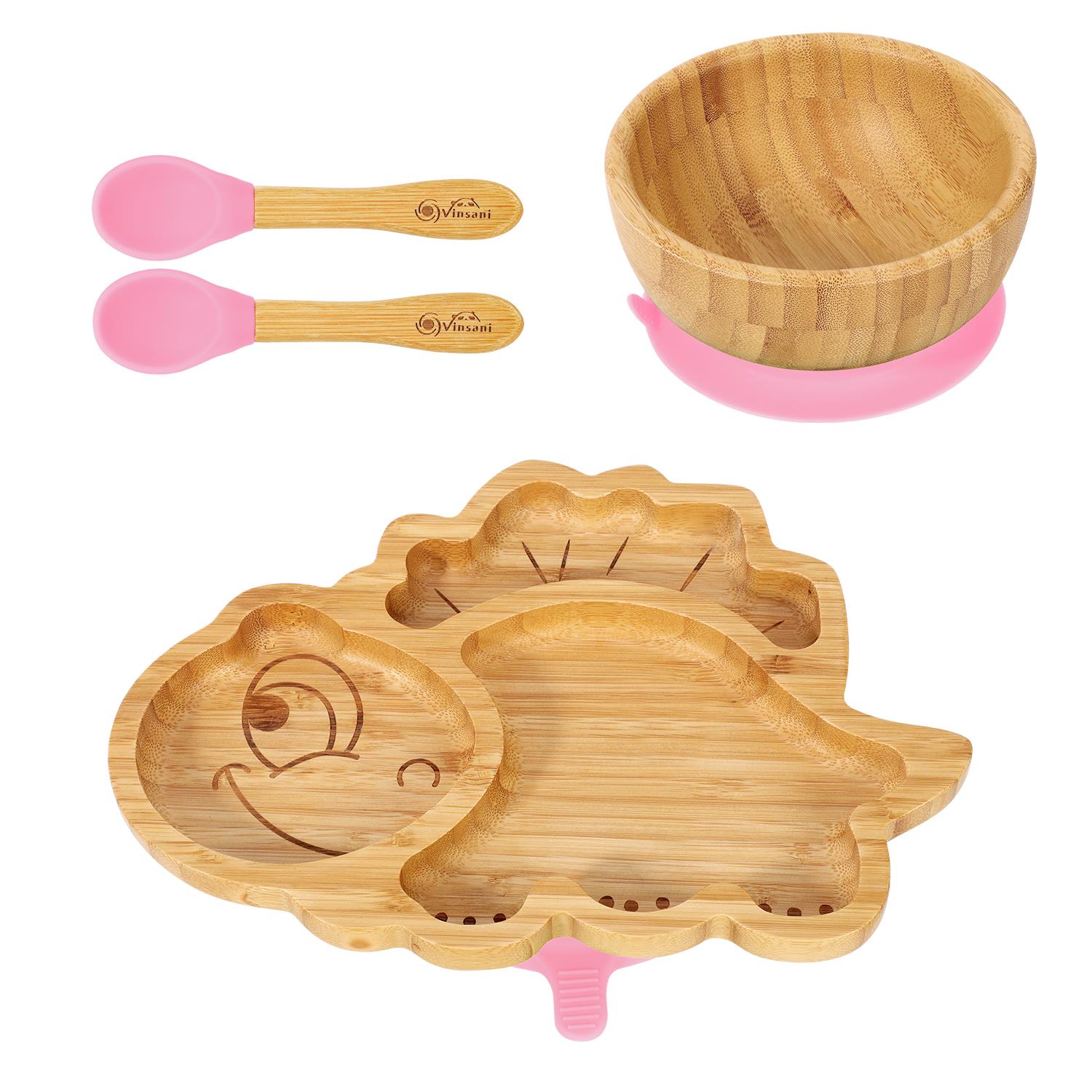 Vinsani Bamboo Dinosaur Plate Bowl & Spoon Set Suction Bowl Stay-Put Design - Picture 45 of 73