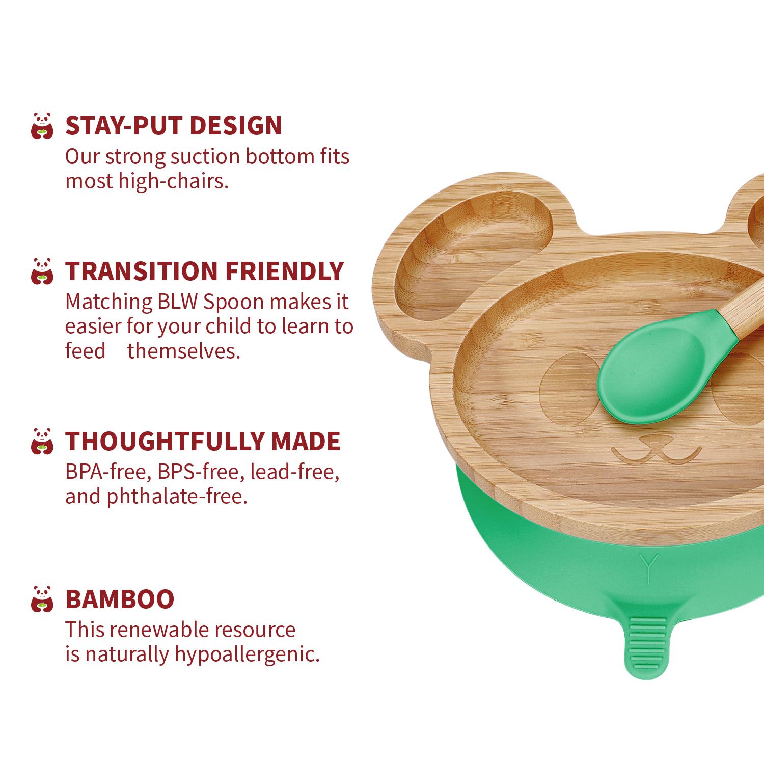Vinsani Mouse Bamboo Plate and Spoon Set Suction Plate Stay-Put Design - Picture 13 of 61