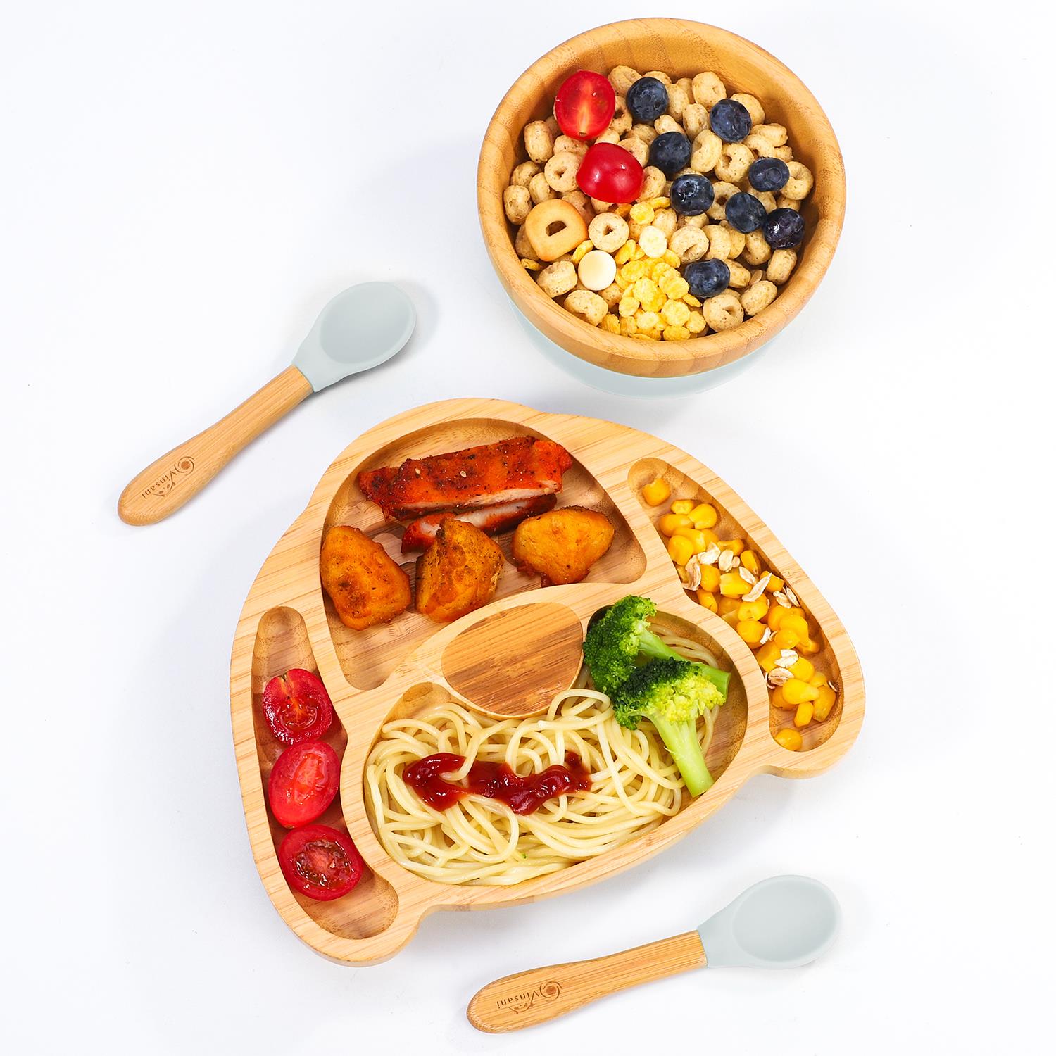Vinsani Bamboo Dog Plate Bowl & Spoon Set Suction Bowl Stay-Put Design - Picture 34 of 73