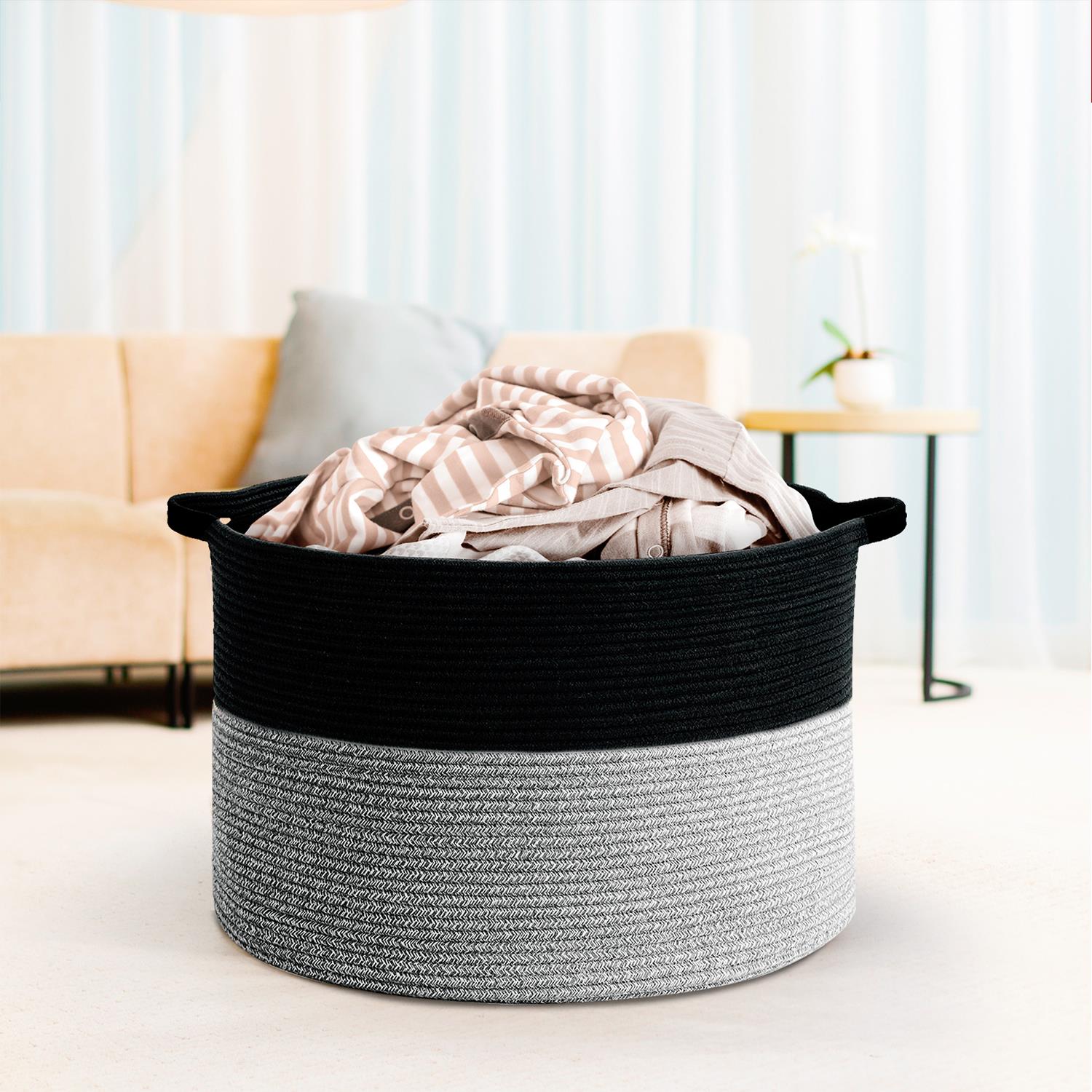 Vinsani Laundry Basket Natural Cotton Hand-Woven Rope Hamper Minimalist Storage - Picture 23 of 68