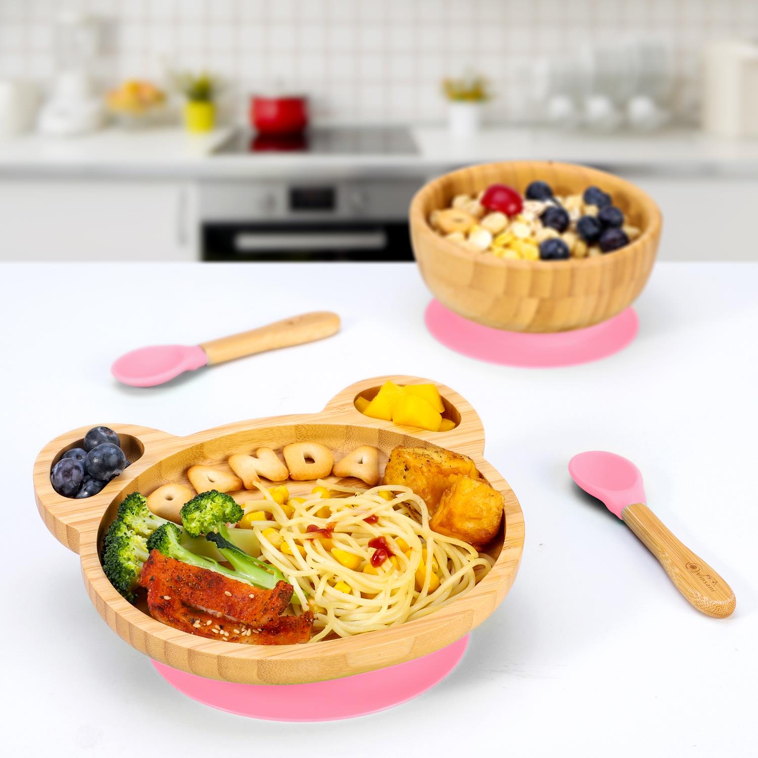 Vinsani Bamboo Panda Plate Bowl & Spoon Set Suction Bowl Stay-Put Design - Picture 44 of 73