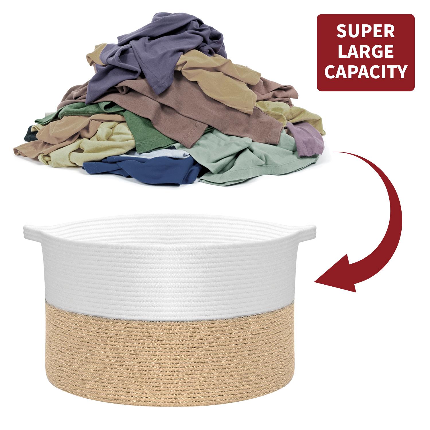 Vinsani Laundry Basket Natural Cotton Hand-Woven Rope Hamper Minimalist Storage - Picture 31 of 68