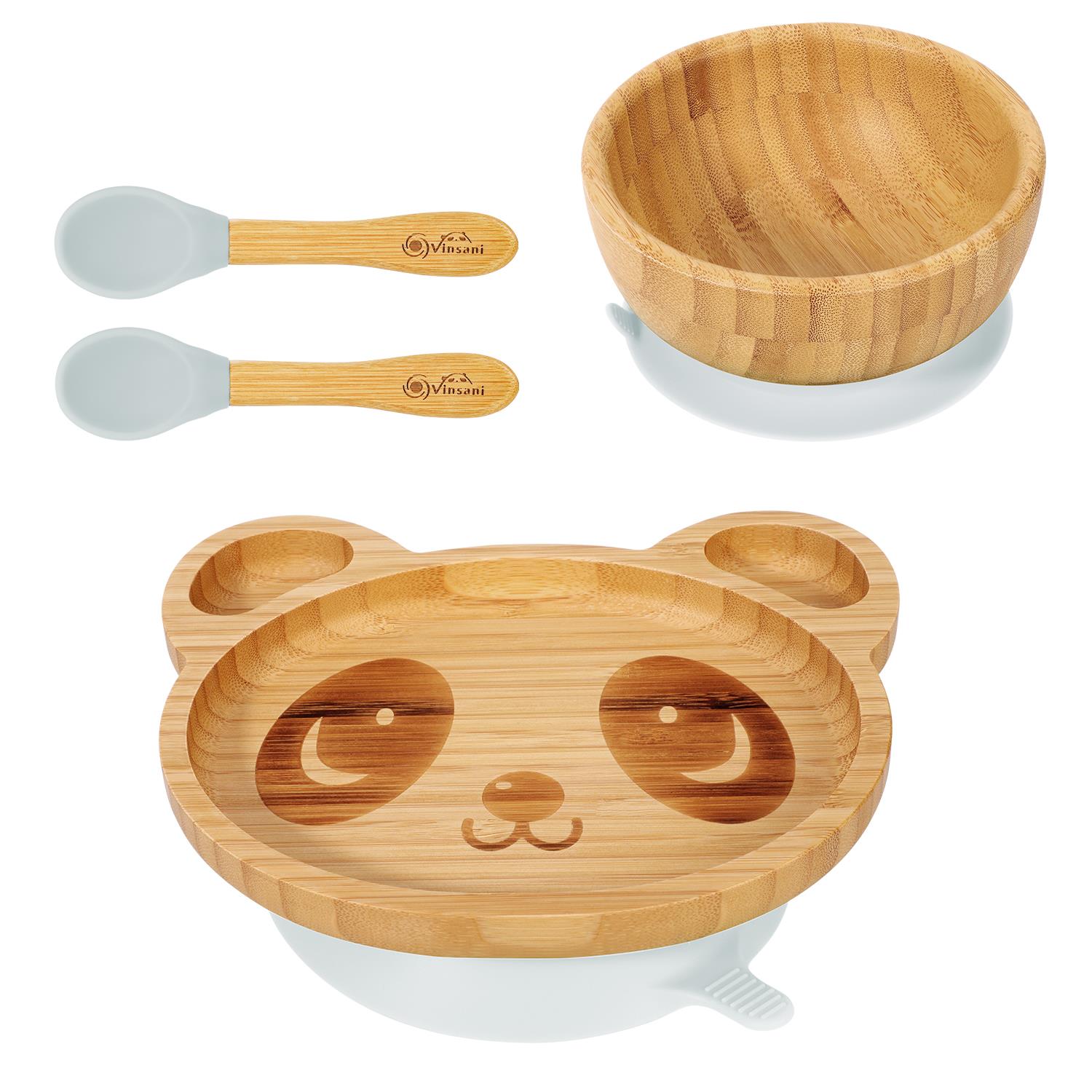 Vinsani Bamboo Panda Plate Bowl & Spoon Set Suction Bowl Stay-Put Design - Picture 33 of 73