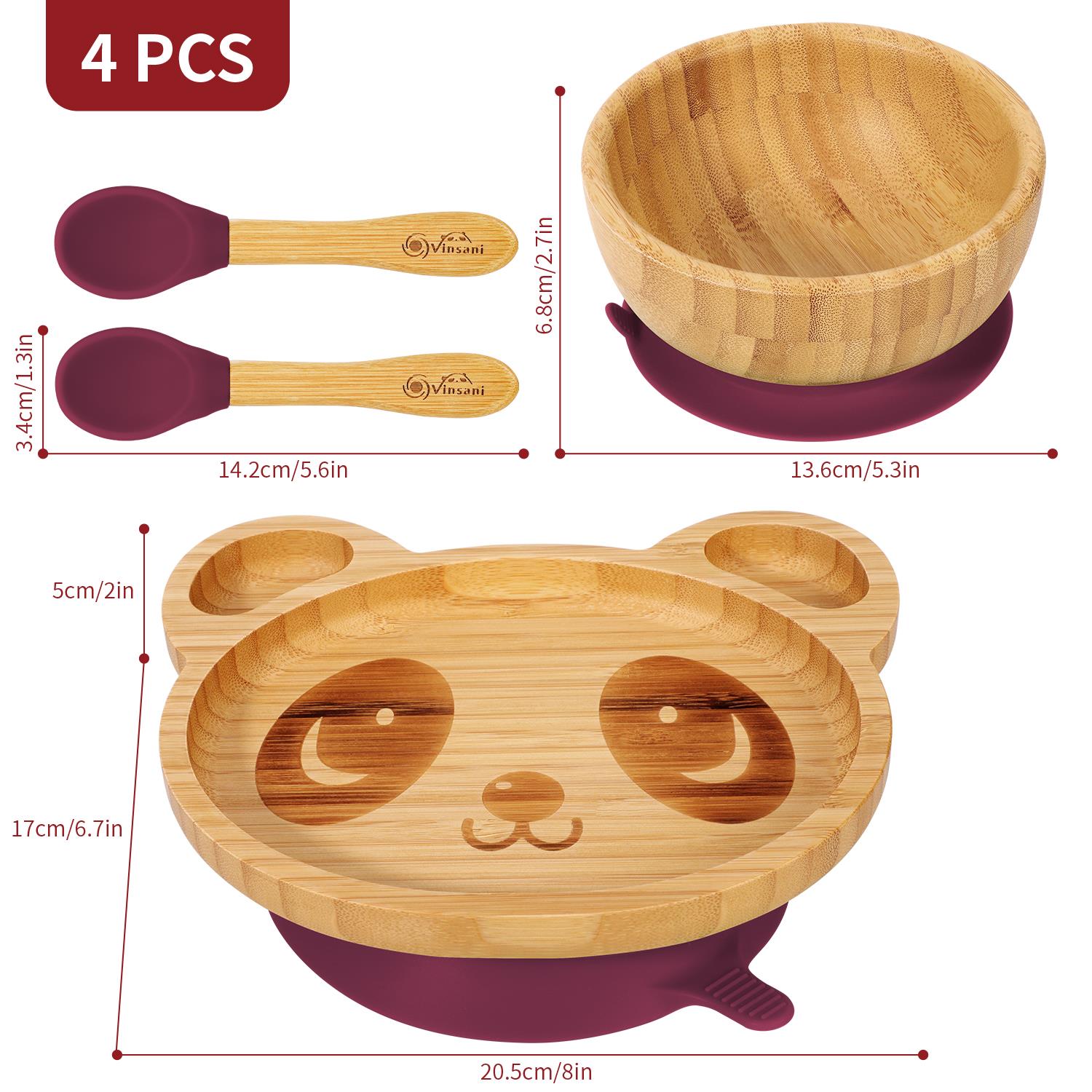 Vinsani Bamboo Panda Plate Bowl & Spoon Set Suction Bowl Stay-Put Design - Picture 55 of 73