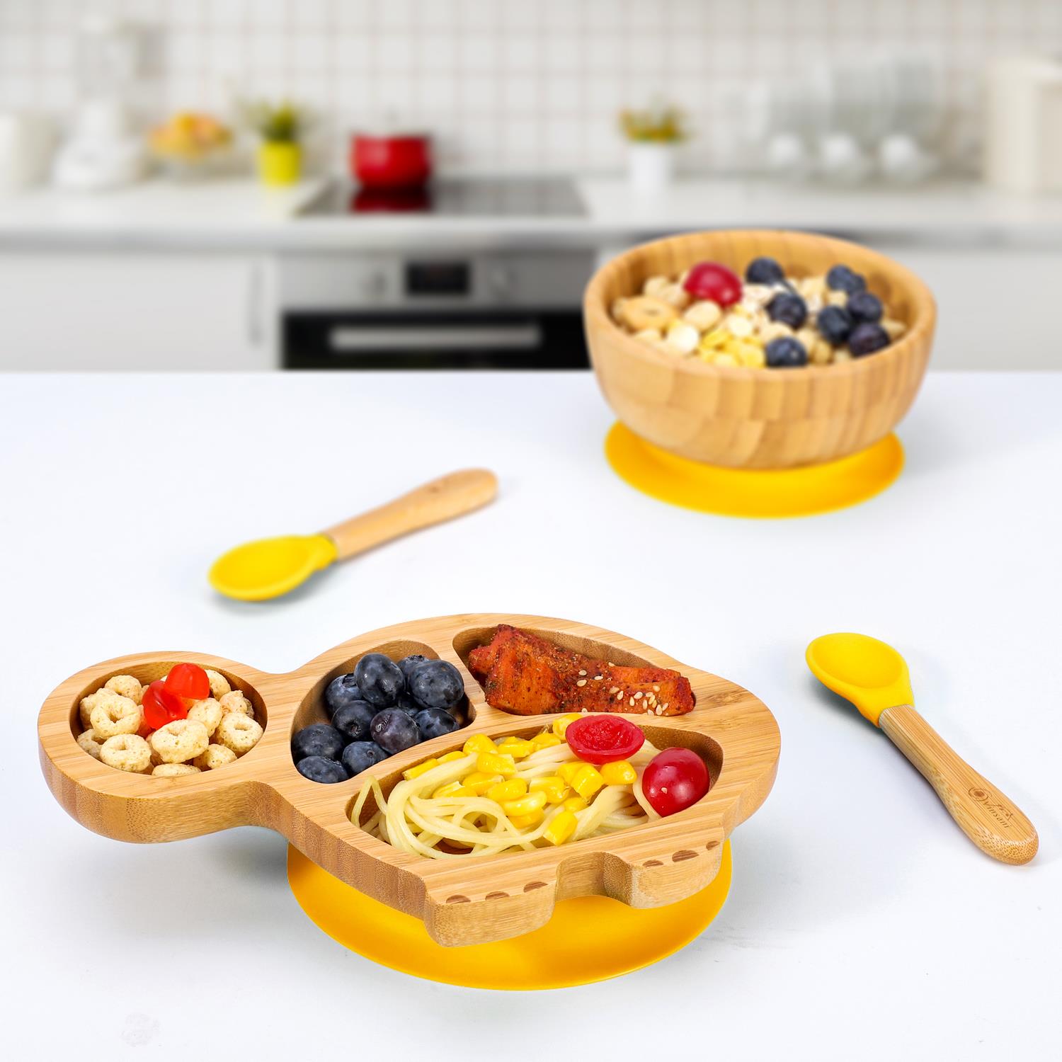 Vinsani Bamboo Turtle Plate Bowl & Spoon Set Suction Bowl Stay-Put Design - Picture 68 of 73